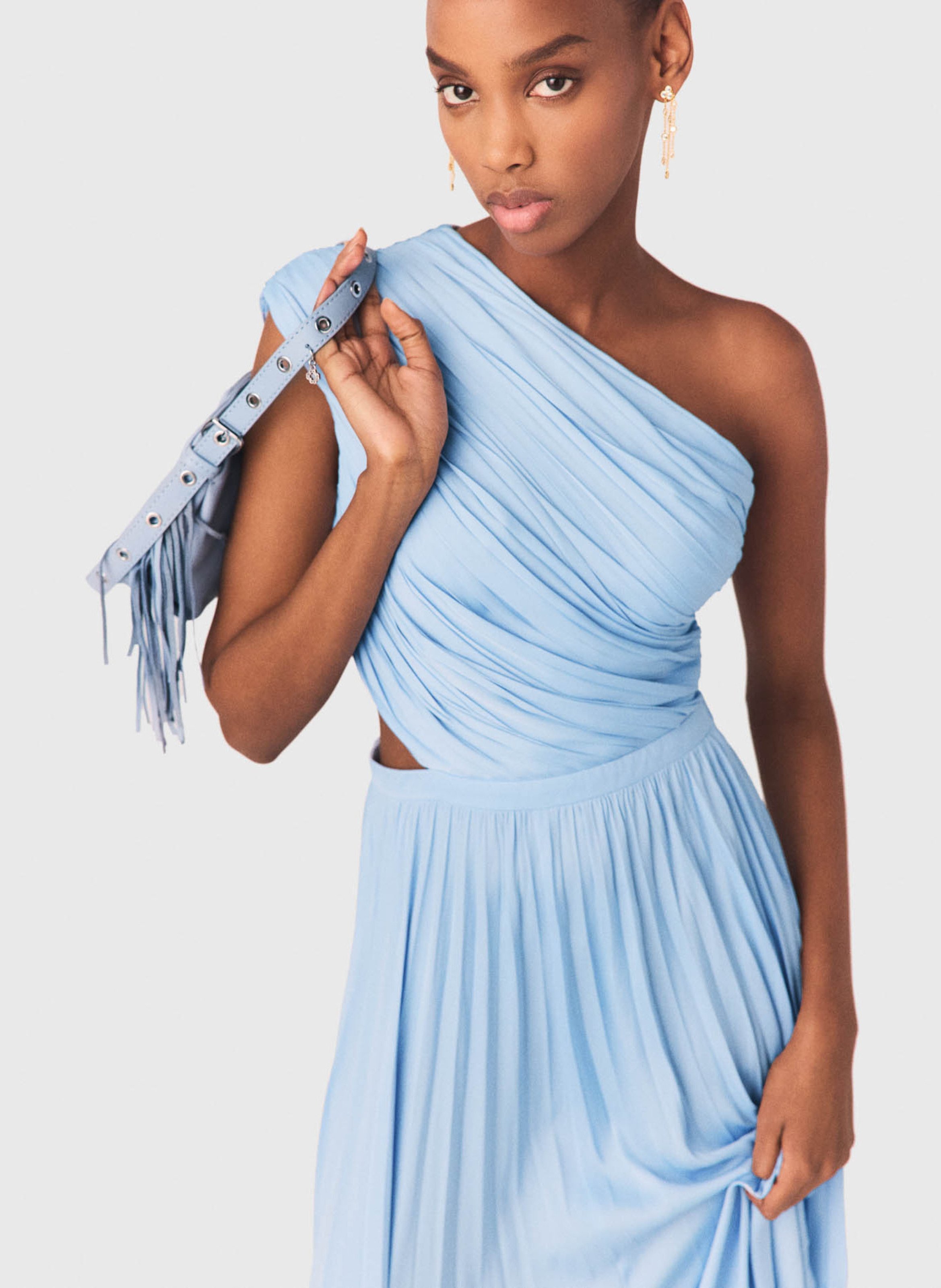 Robe longue asymétrique évasée MAJE Bleu