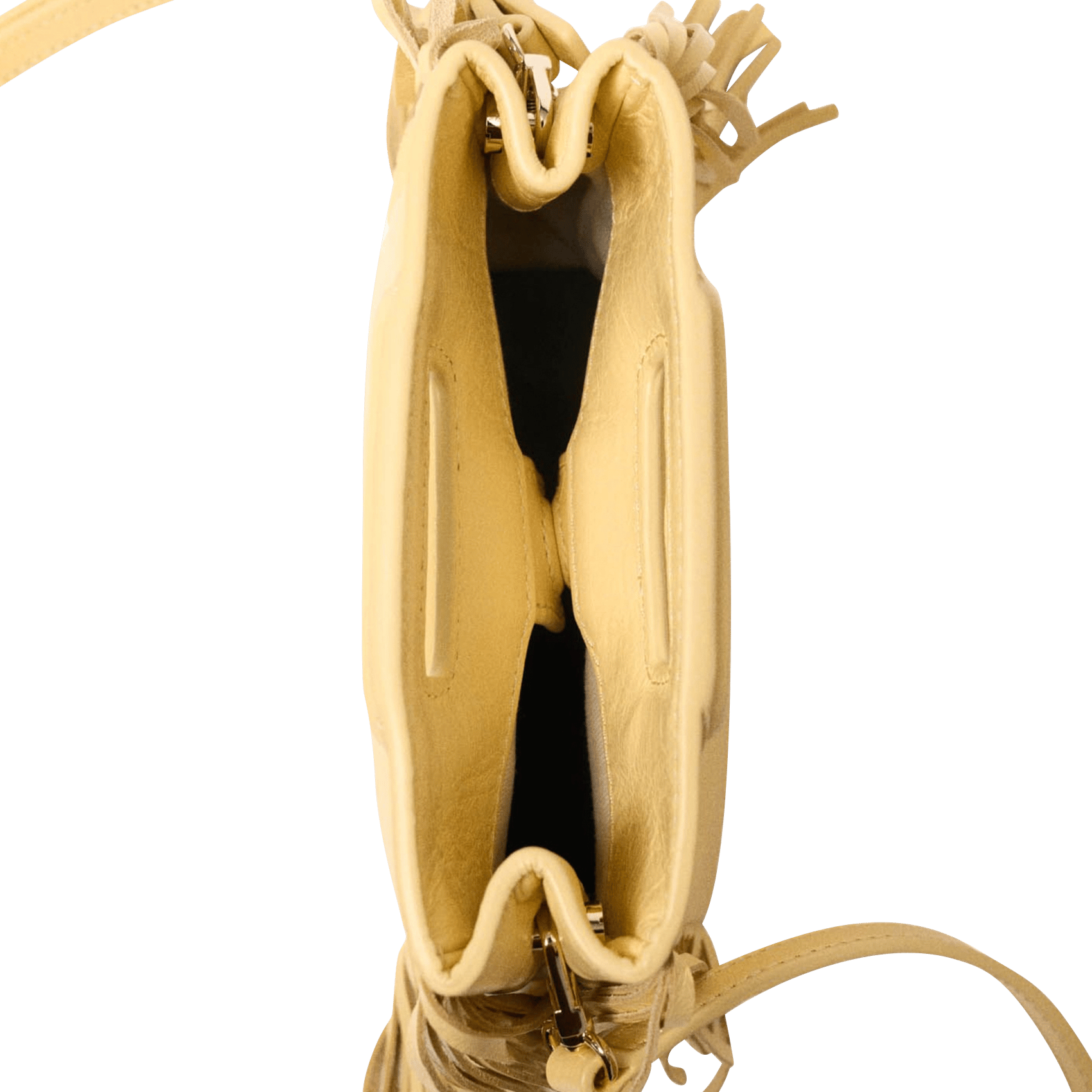 Sac bandoulière à franges en cuir m mini MAJE Jaune