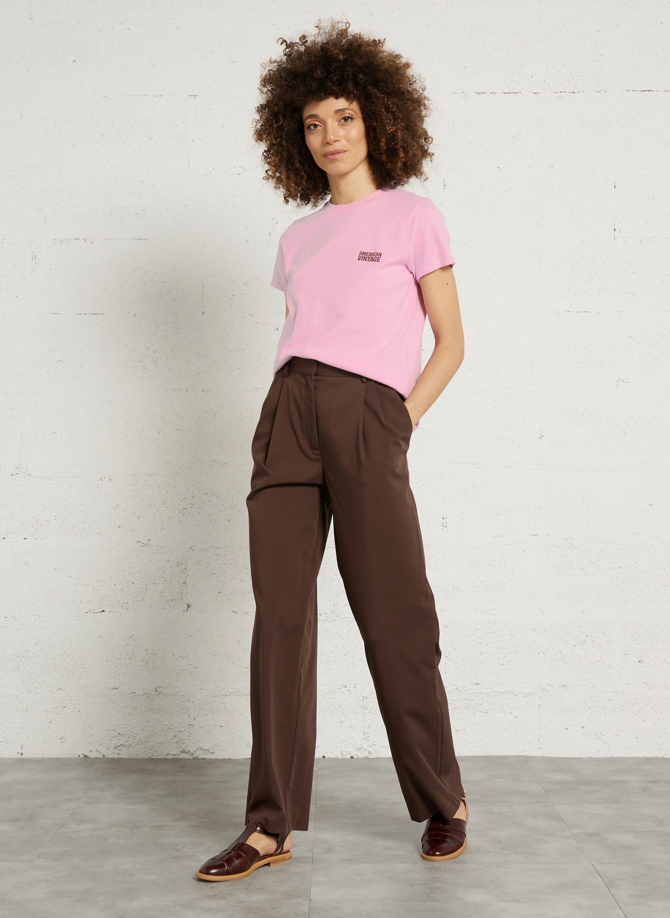 Tee-shirt droit col rond en coton ykobow AMERICAN VINTAGE Rose