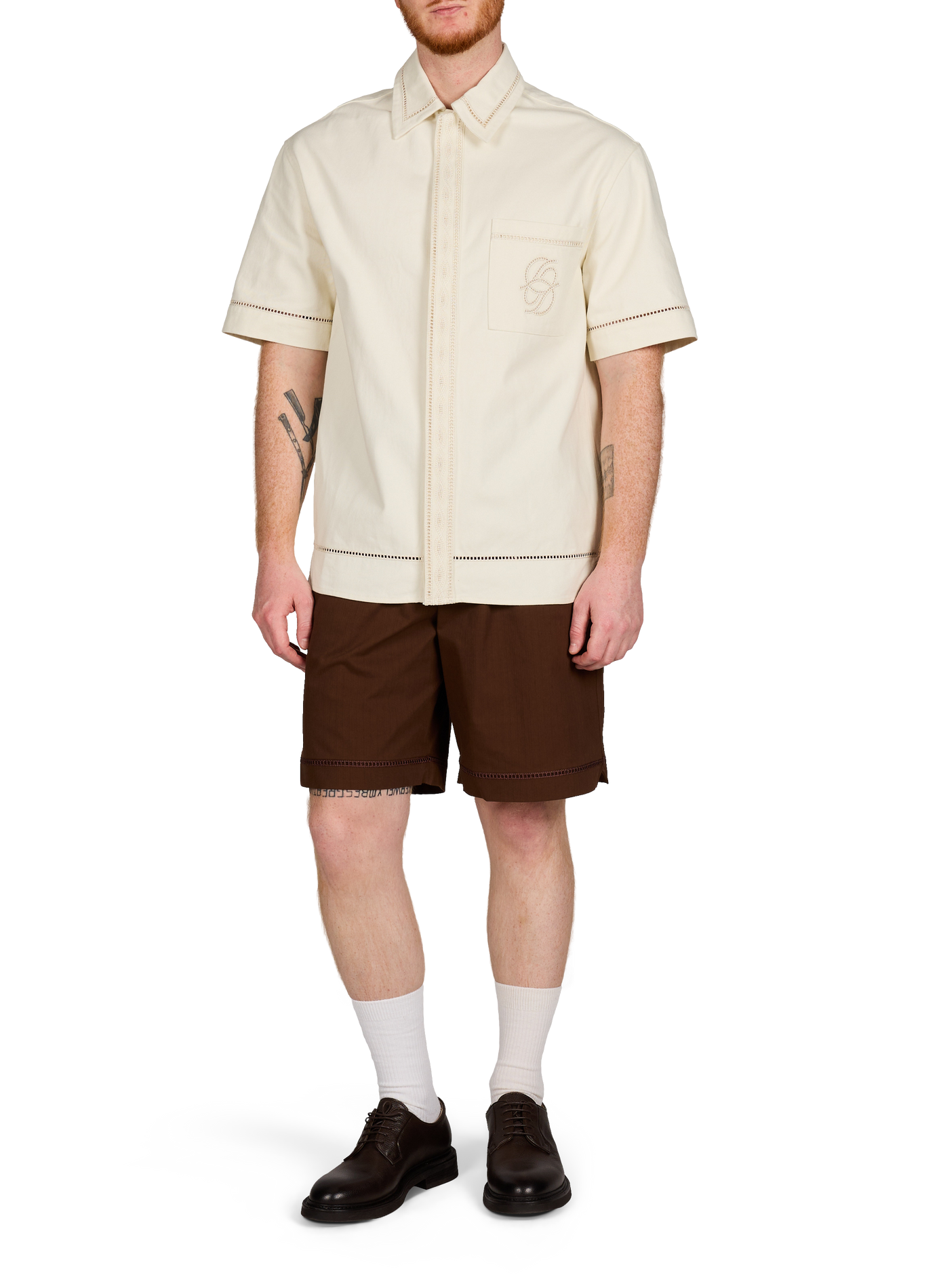 Straight shirt with cotton embroidery DROLE DE MONSIEUR Beige