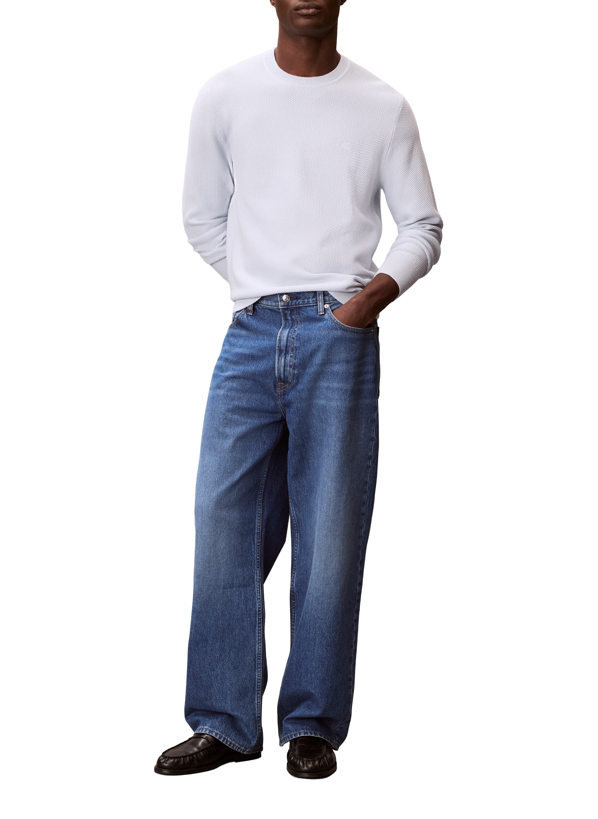 Pull col rond droit en coton BCI CALVIN KLEIN Bleu