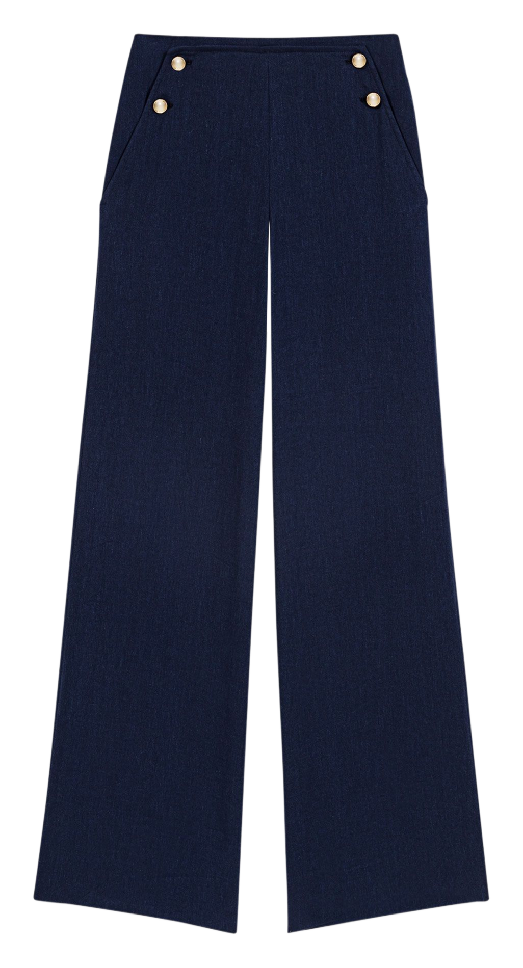 Pantalon large boutonné en lin mélangé MAJE Bleu