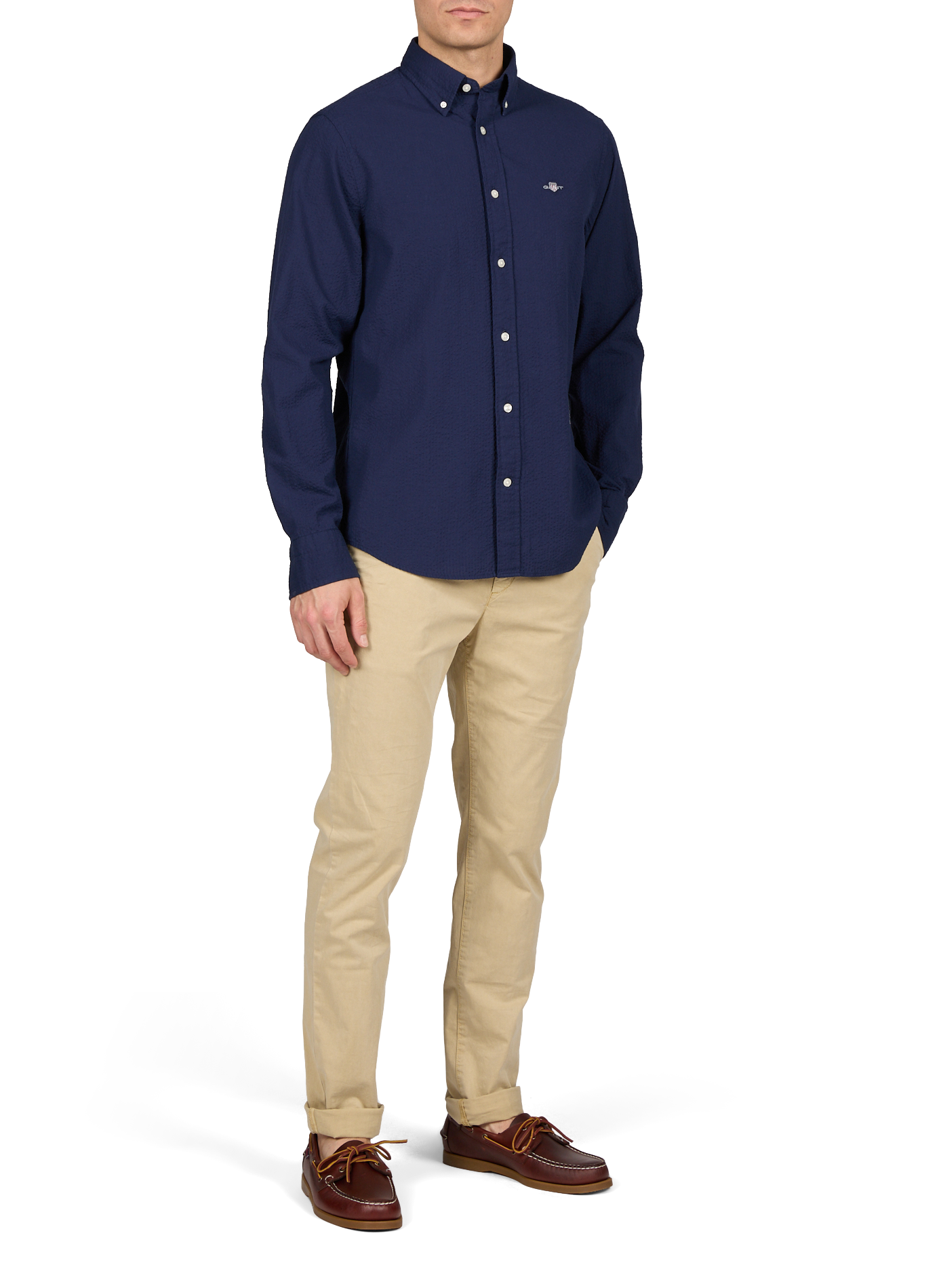 Chemise droite texturée en coton GANT Bleu