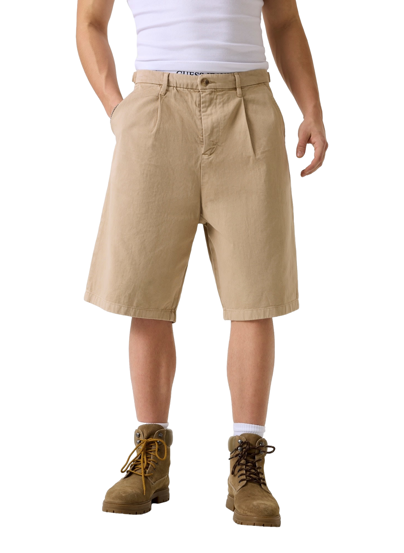 Loose-fitting cotton Bermuda shorts GUESS Beige