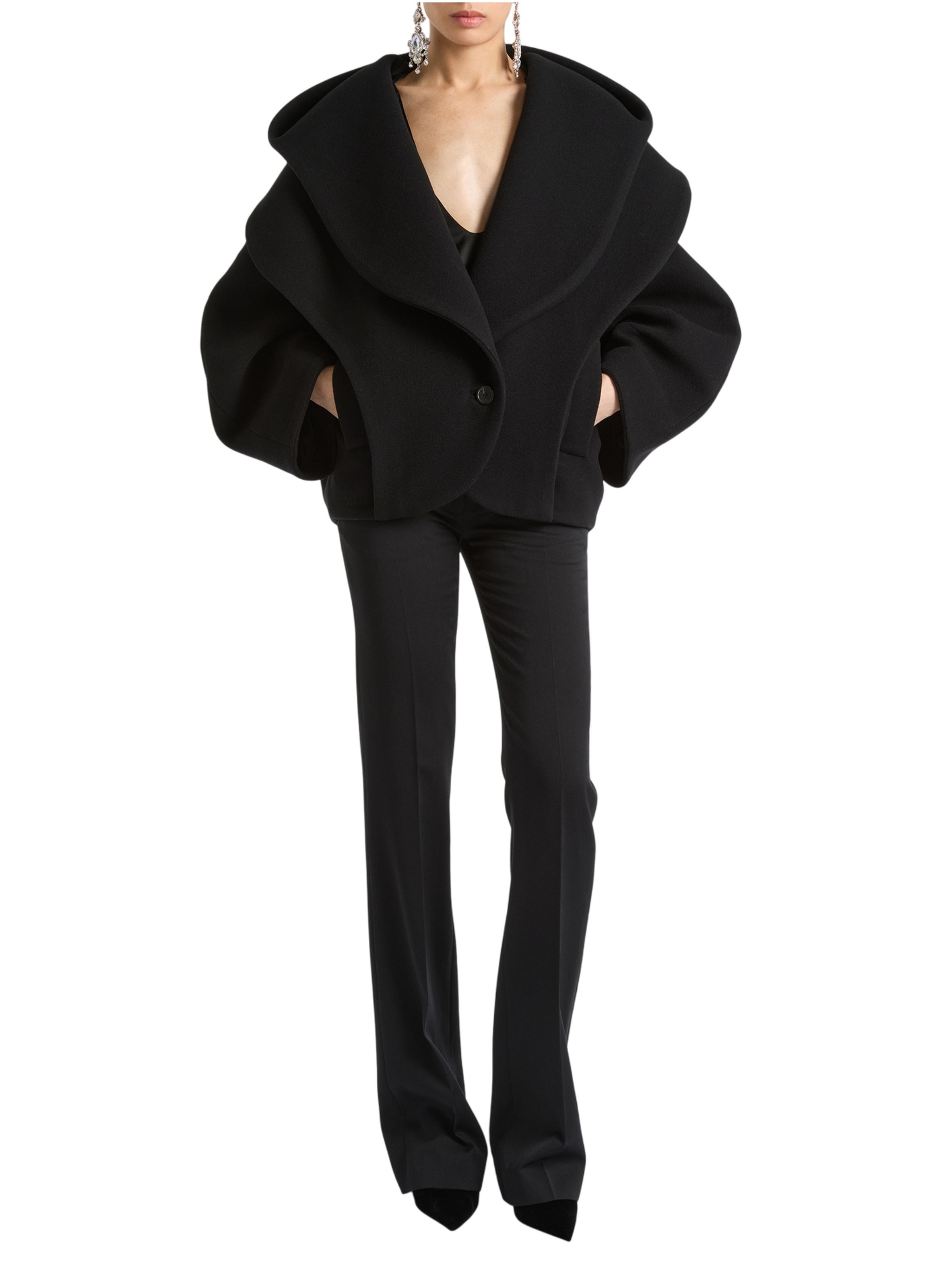 Caban oversize à capuche en laine BALMAIN Noir