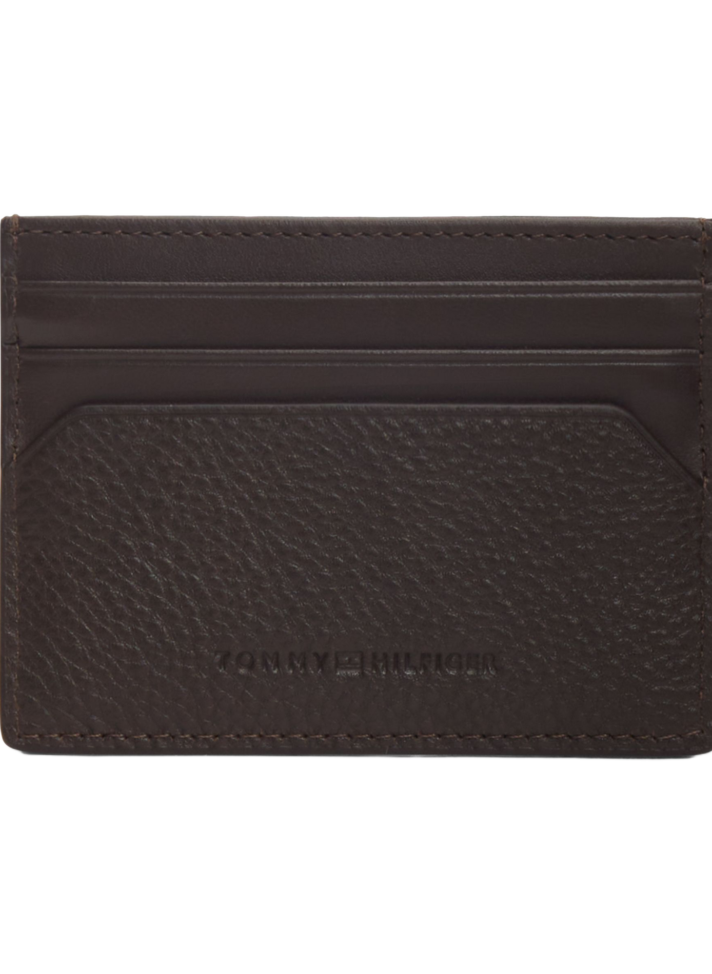 Textured leather card holder with metallic logo TOMMY HILFIGER Brown