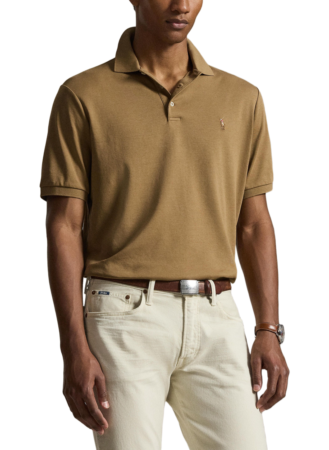Polo droit en piqué de coton POLO RALPH LAUREN Beige