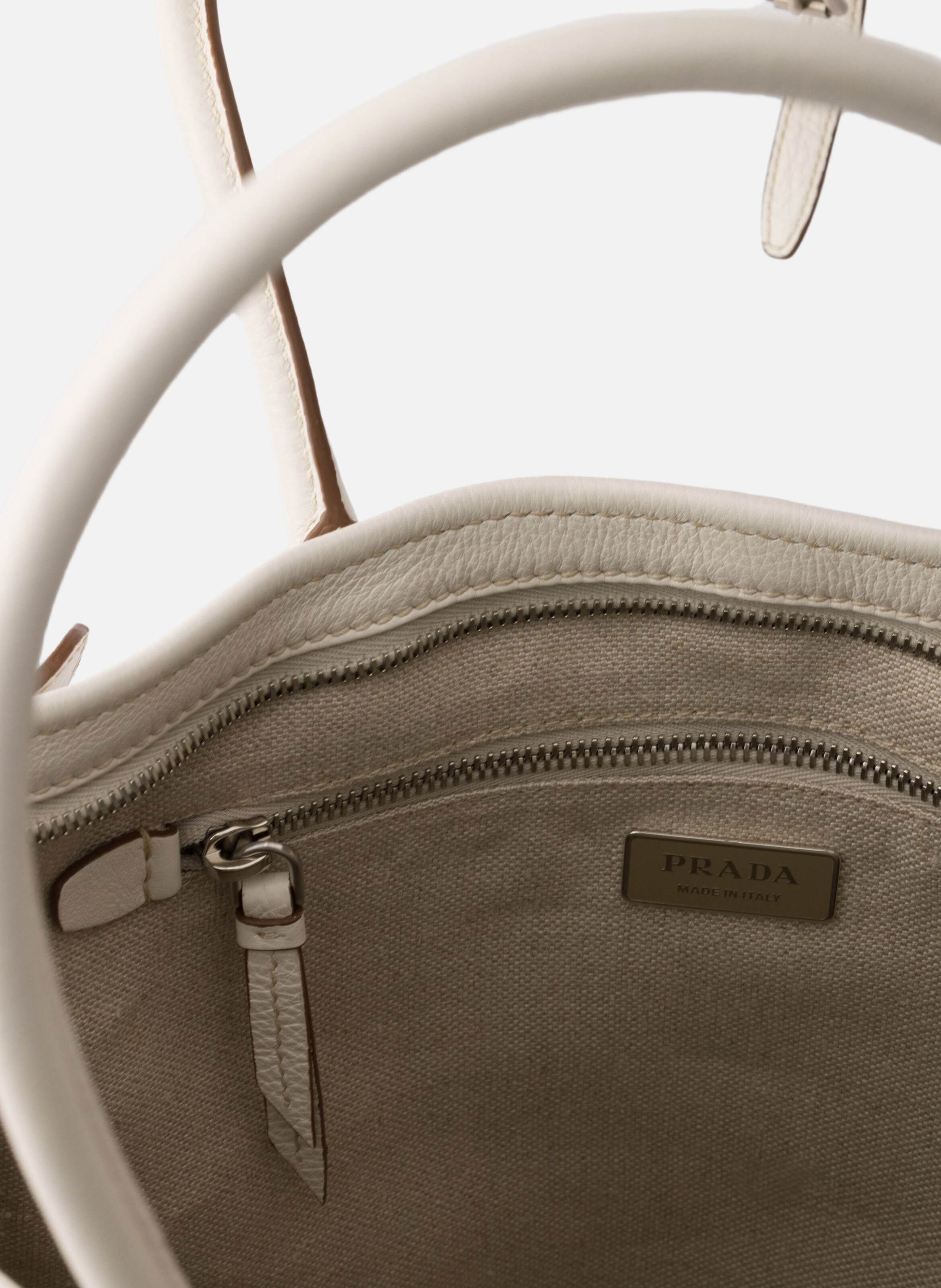Très grand cabas prada bonnie en lin imprimé et cu PRADA Blanc