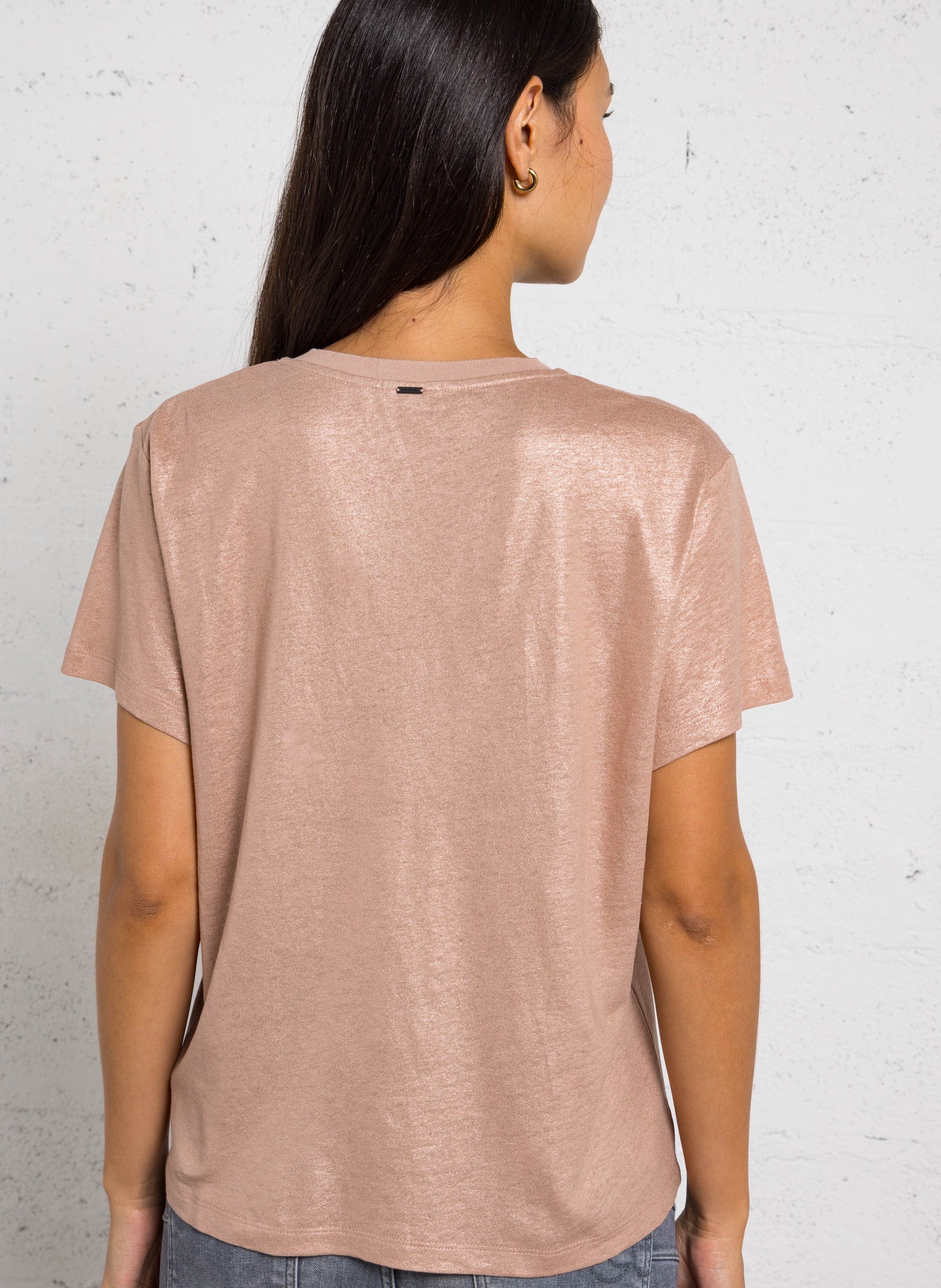 Tee-shirt ample col v métallisé IKKS Doré