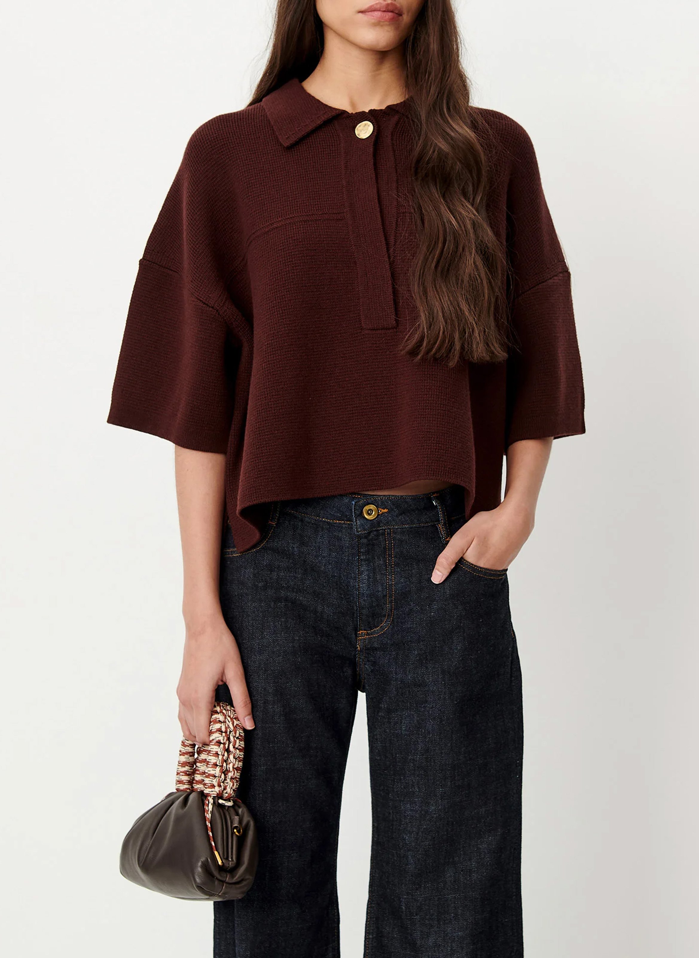 Pull polo oversize en maille rigel SESSUN Marron