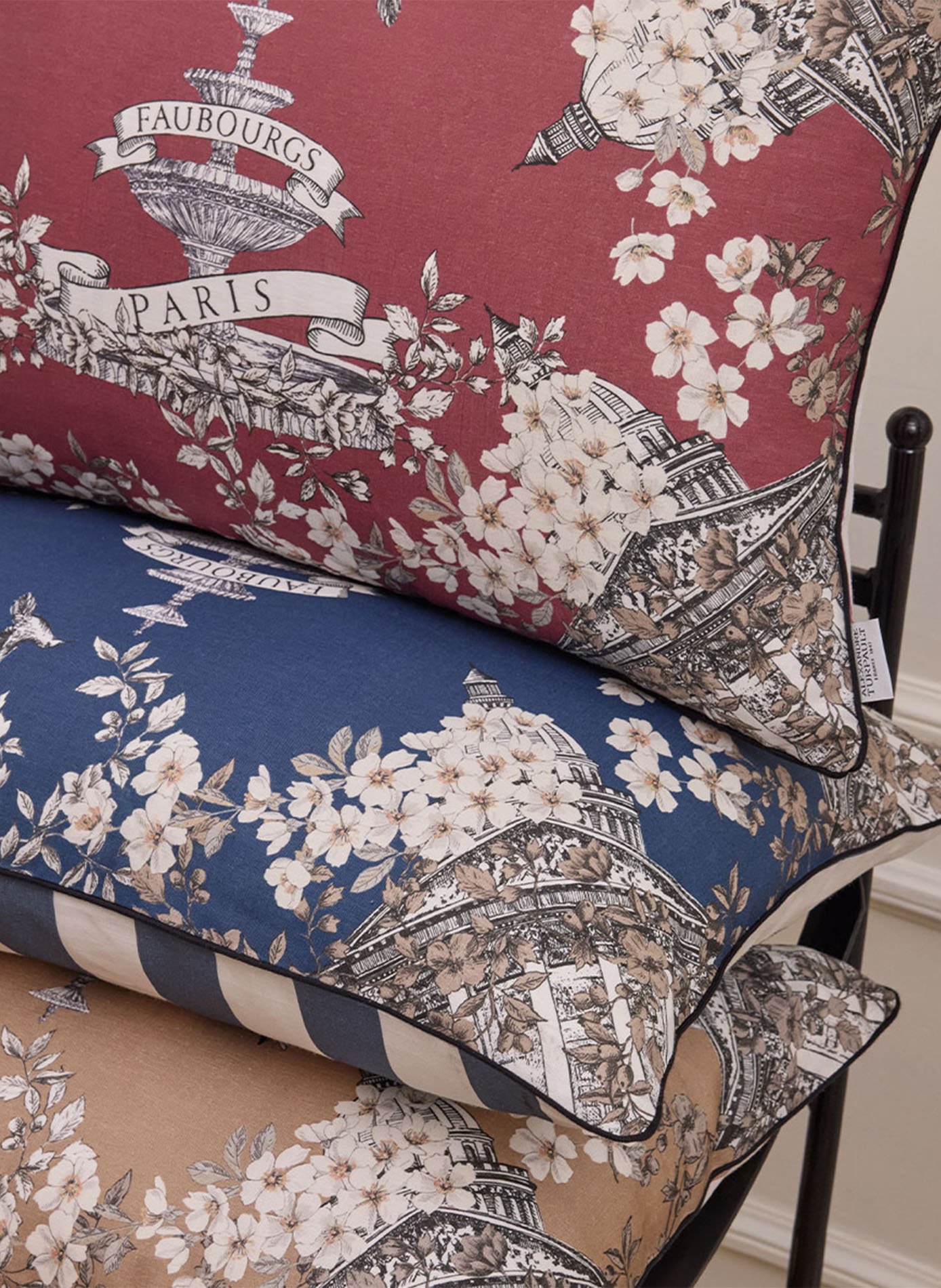 Housse de coussin imprimée en lin, faubourg ALEXANDRE TURPAULT Bleu