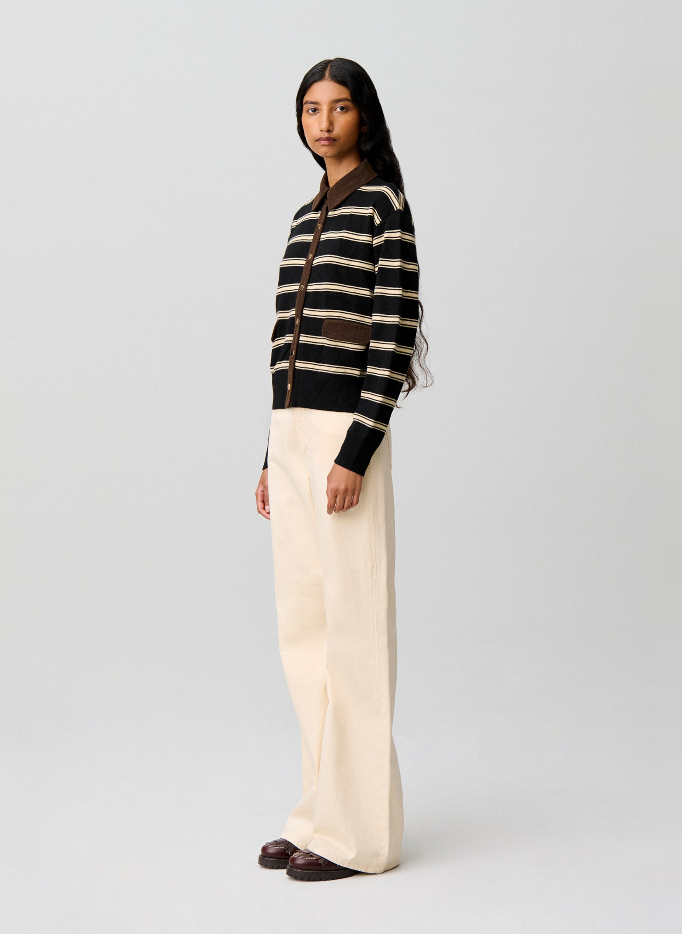 Cardigan col classique à rayures CLAUDIE PIERLOT Noir