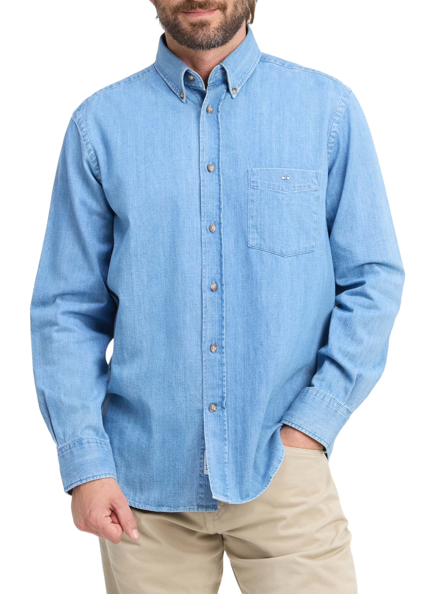 Chemise droite en jeans à logo en coton EDEN PARK Blau