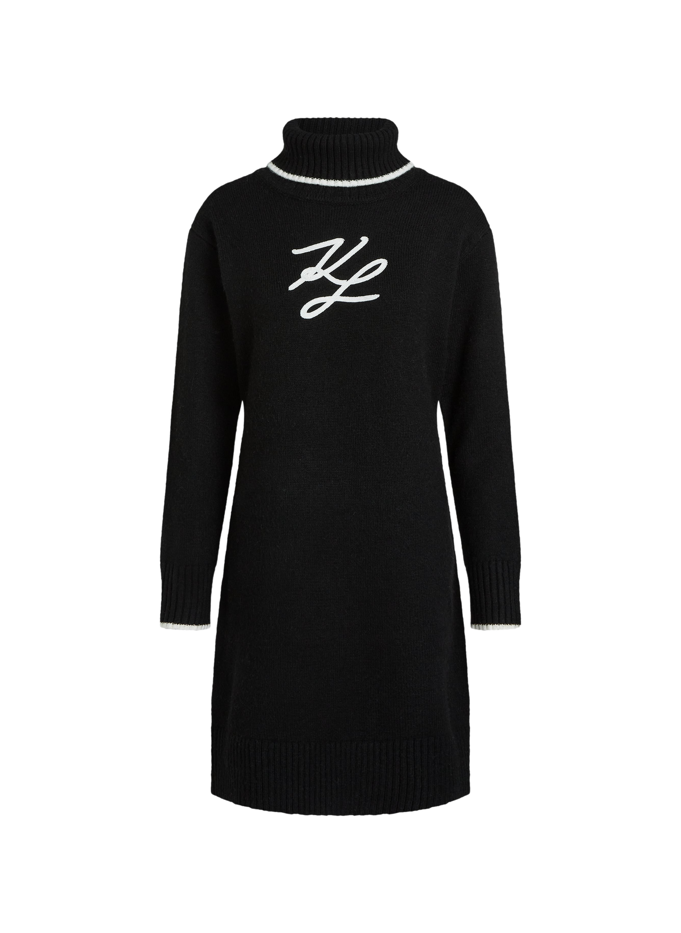 Robe droite col roulé en laine mélangée KARL LAGERFELD Black