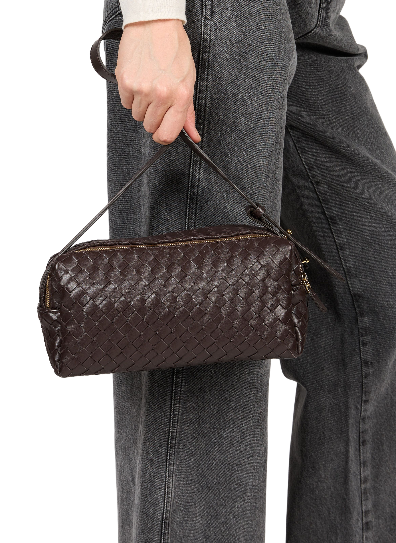 Woven Leather Pouch Bag ELLEME Brown