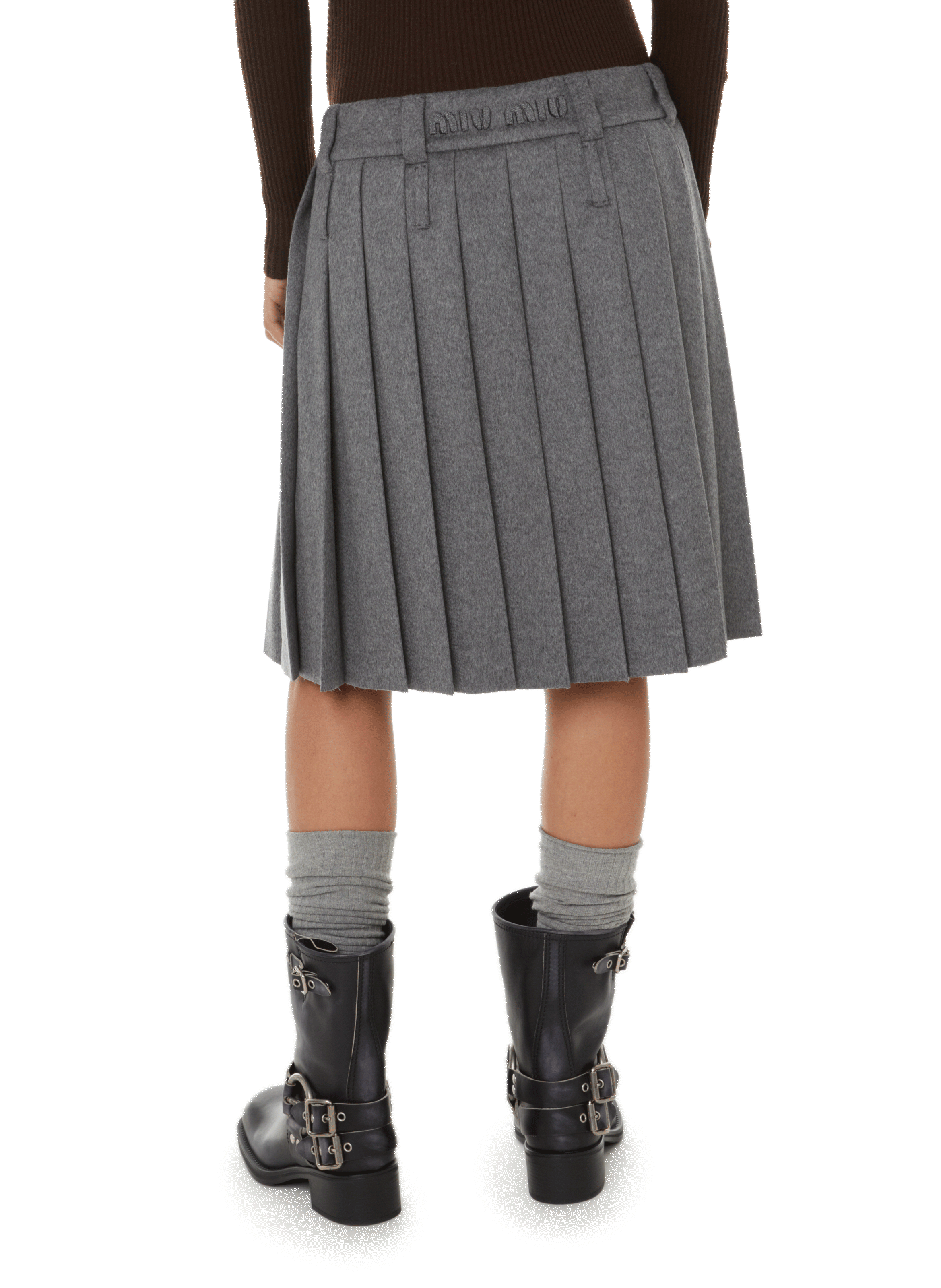 Virgin wool and cashmere pleated skirt MIU MIU Grey