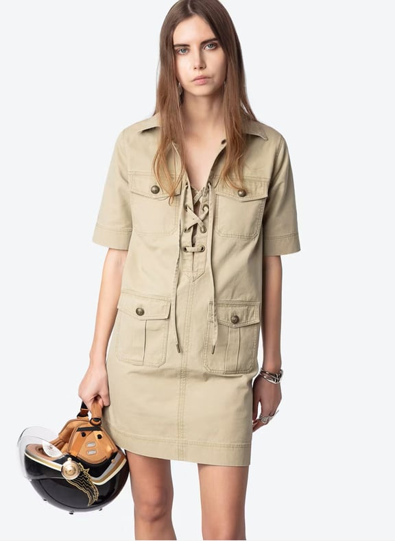 Robe courte militaire en coton lavé record Beige by ZADIG&VOLTAIRE ZADIG&VOLTAIRE Robe courte militaire en coton lavé record Beige