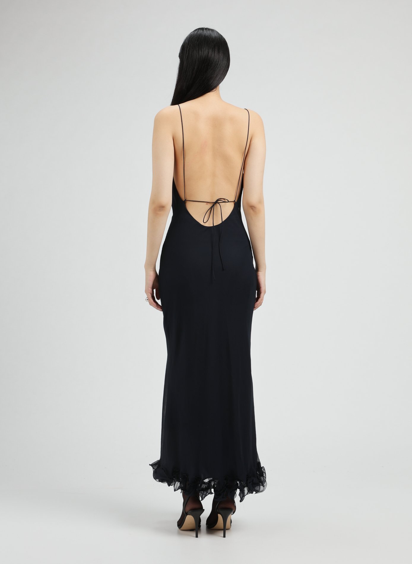 Robe fuseau fluide à volant ROTATE Bleu