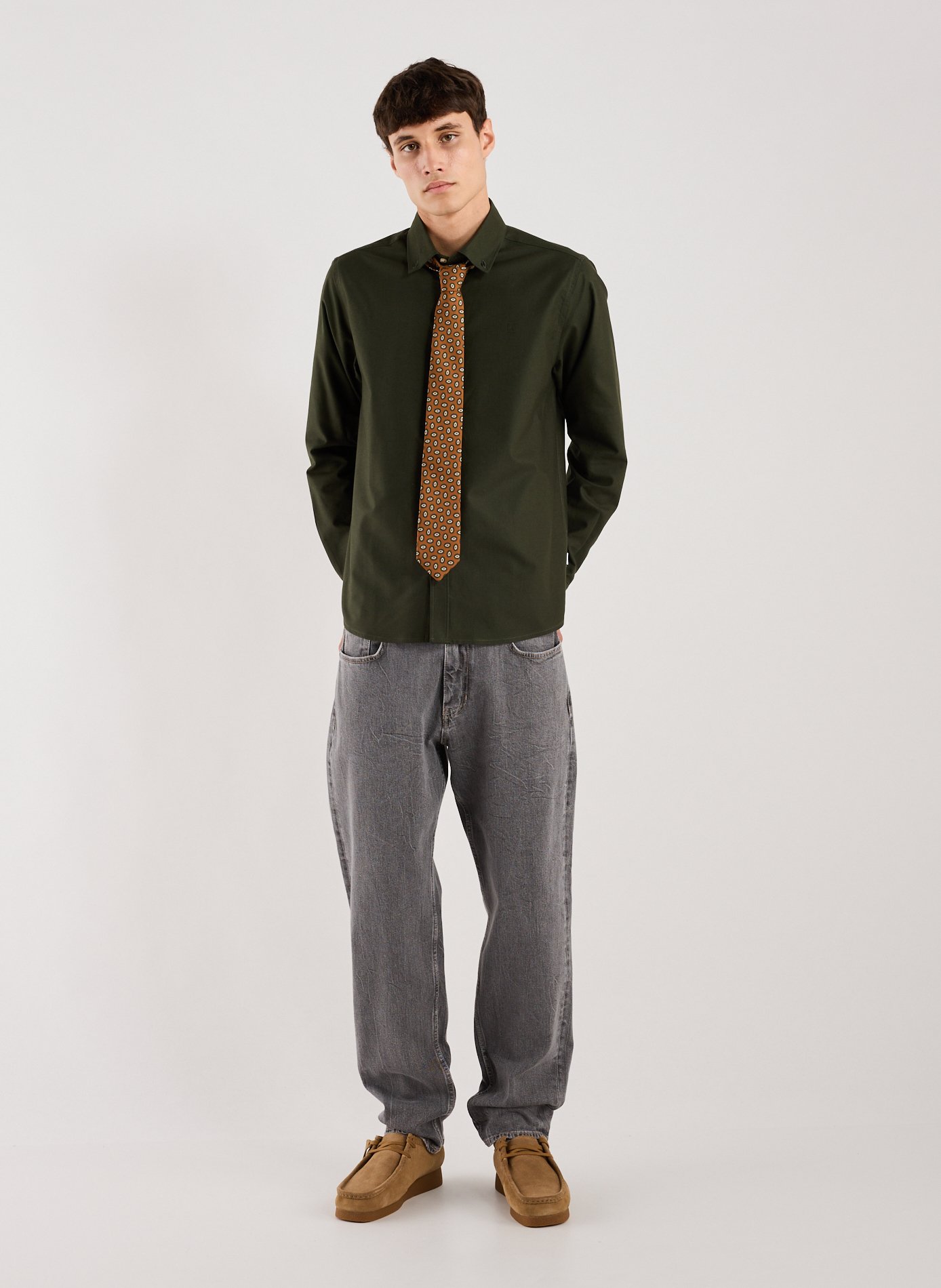 Chemise col américain en coton mélangé LES DEUX Vert