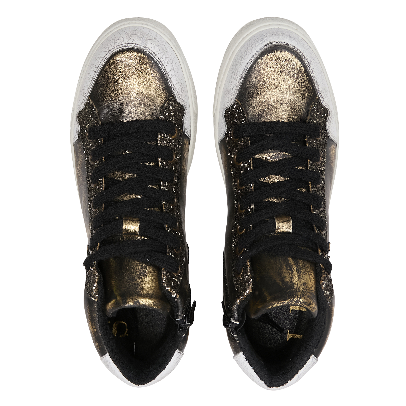 Baskets métallisées avec sequins en cuir IKKS Kaki