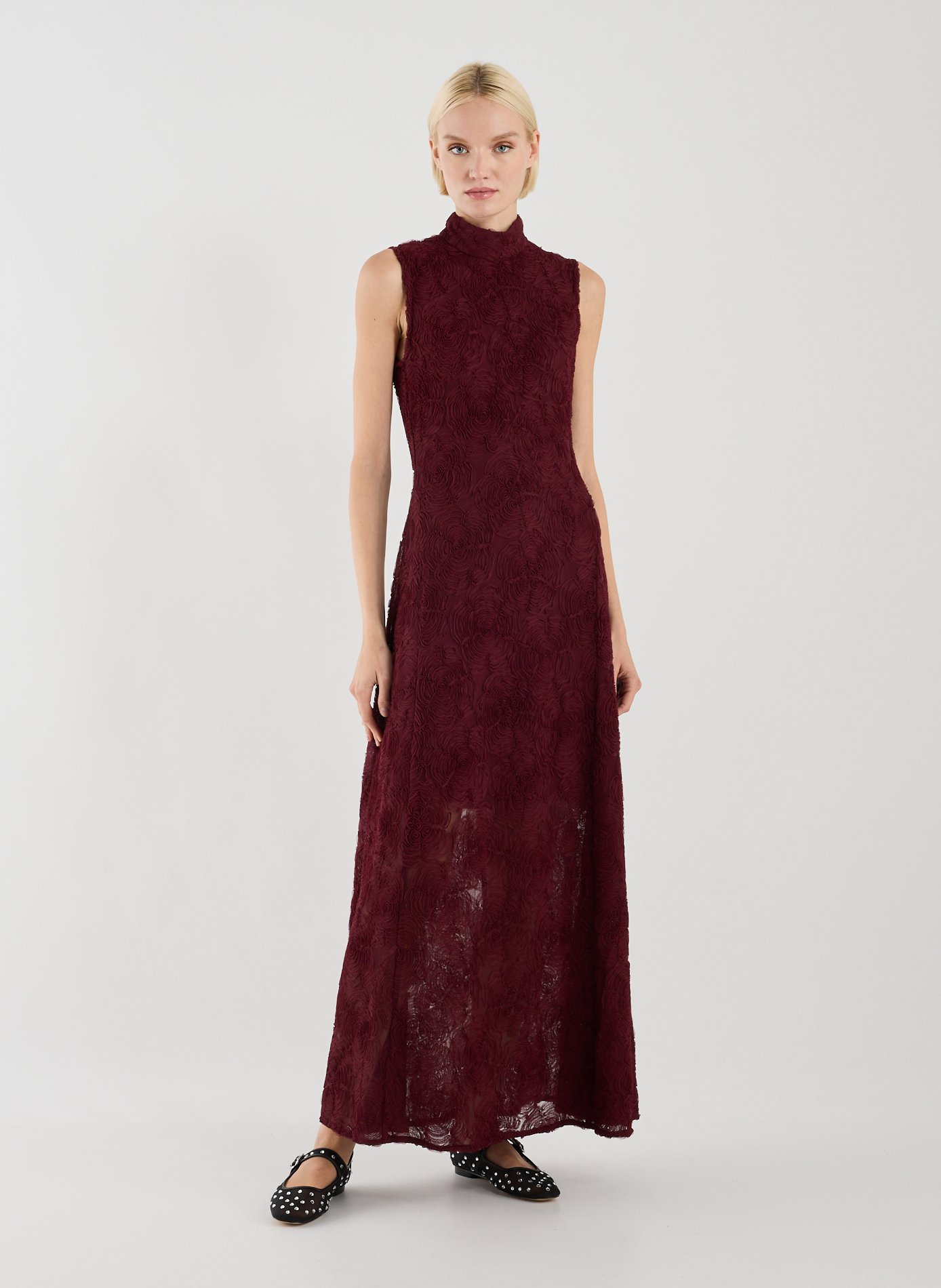 ROTATE Long floral knit dress Red