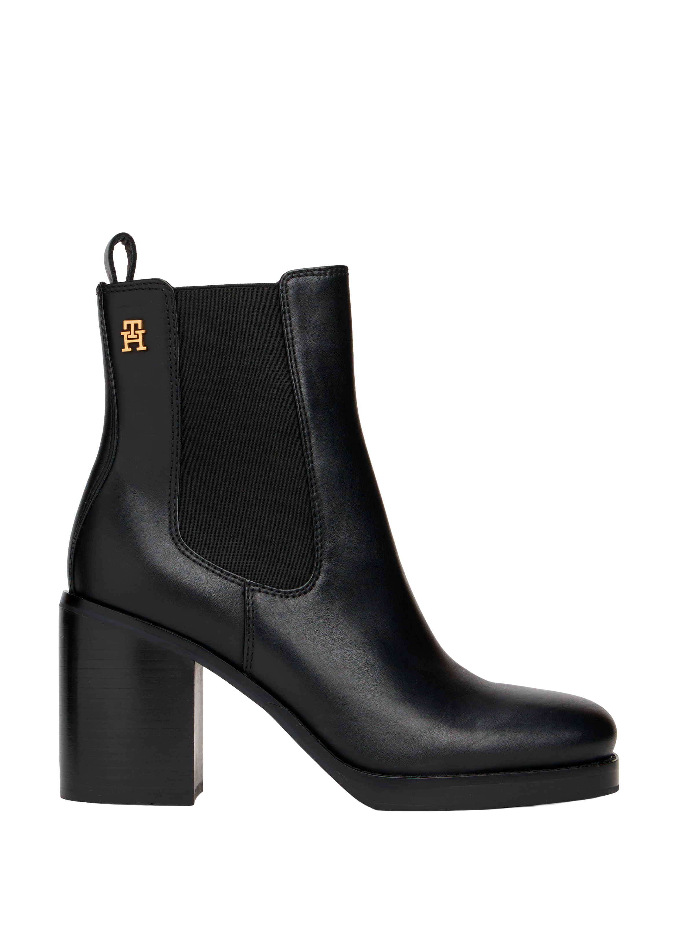 Chelsea High Block HL leather ankle boots with square toe Black by TOMMY HILFIGER TOMMY HILFIGER Chelsea High Block HL leather ankle boots with square toe Black