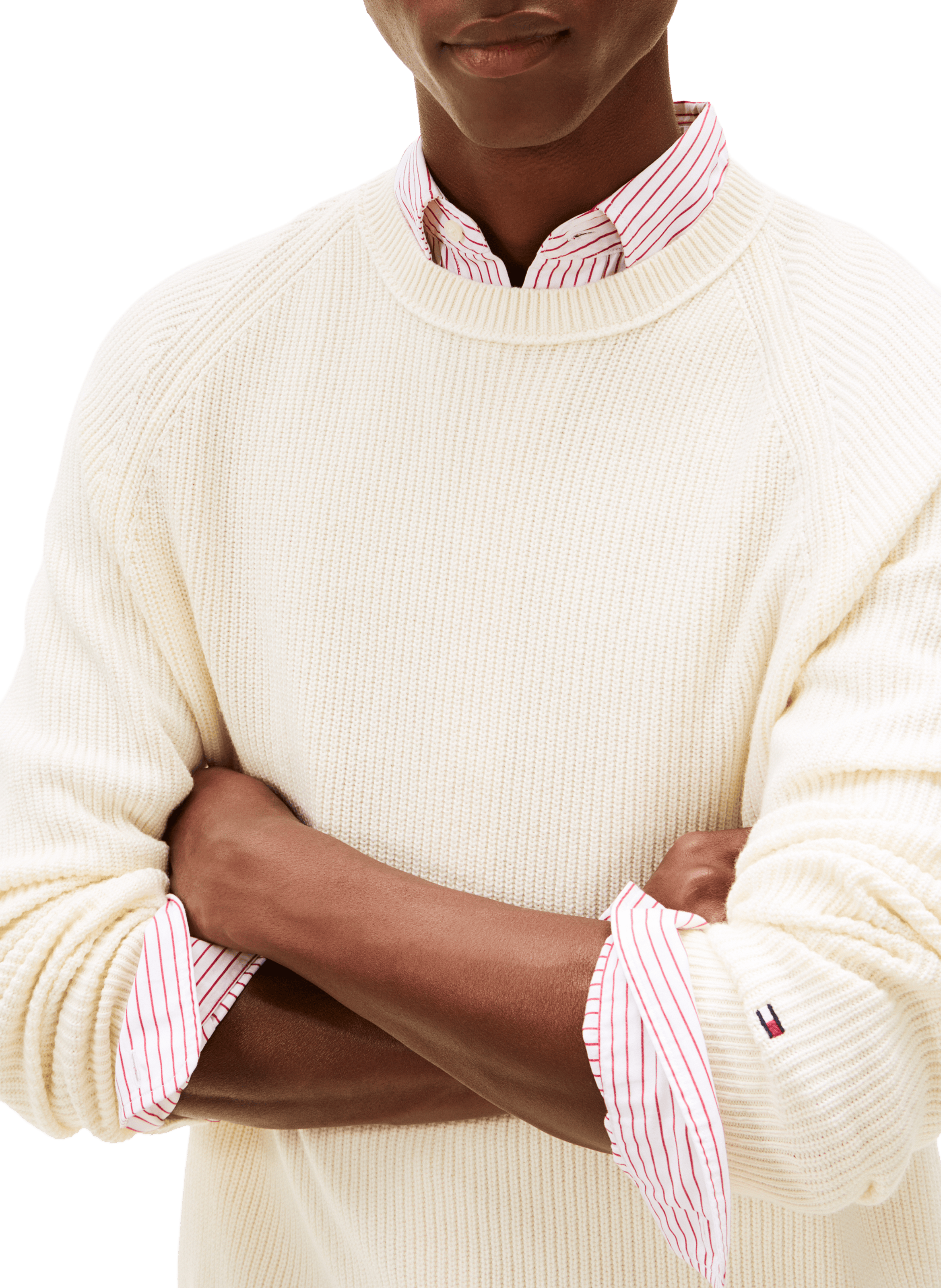 Pull côtelé manches longues en laine mélangée TOMMY HILFIGER Beige