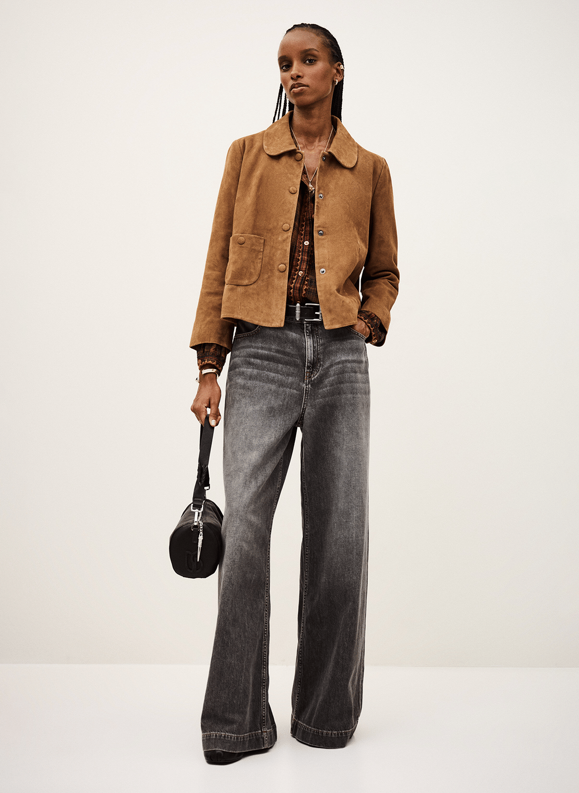 Veste courte en cuir velours milas BA&SH Marron