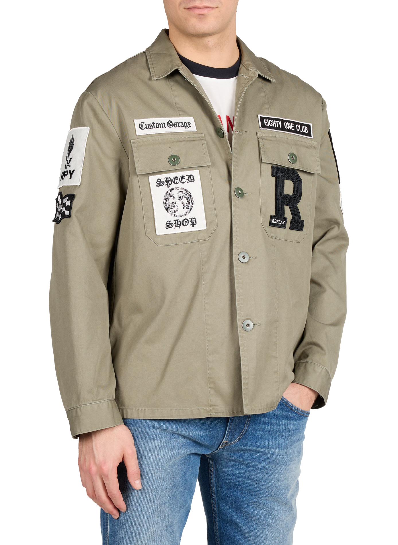 Straight jacket with classic cotton collar REPLAY Green