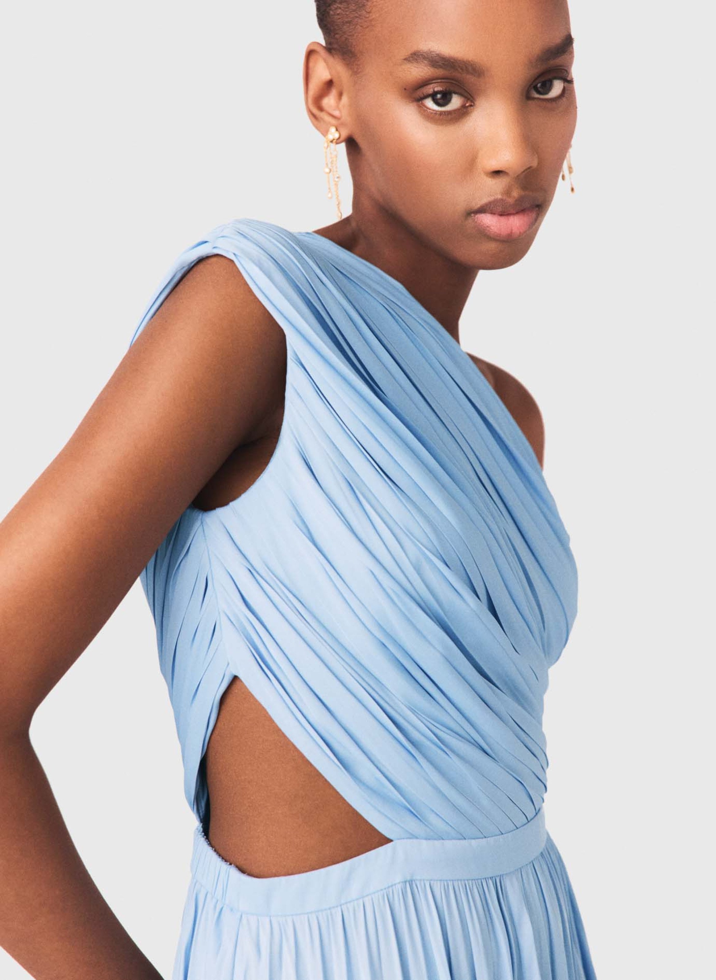 Robe longue asymétrique évasée MAJE Bleu