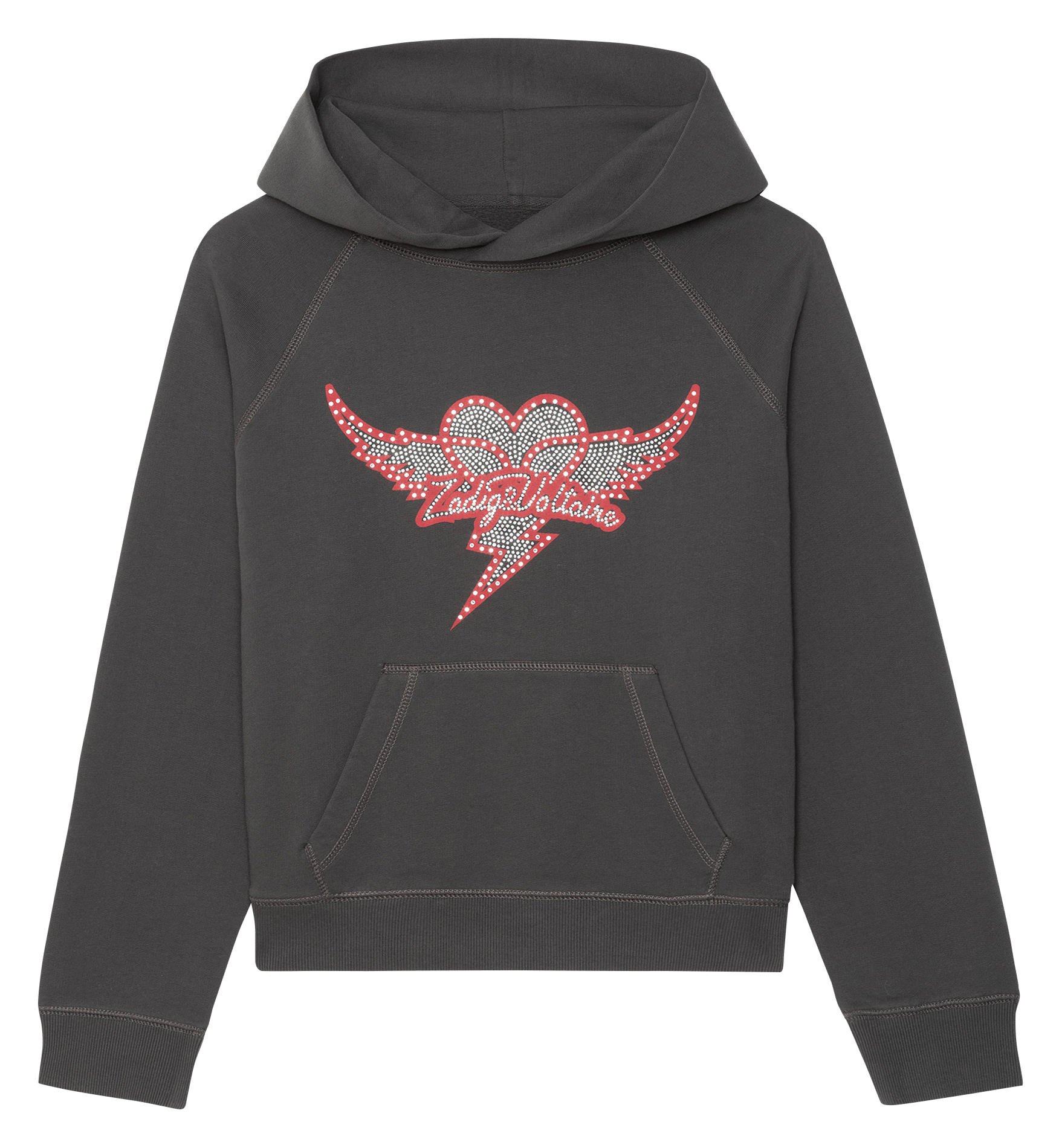 Sweat à capuche droit strass en coton mélangé georgy ZADIG&VOLTAIRE Noir