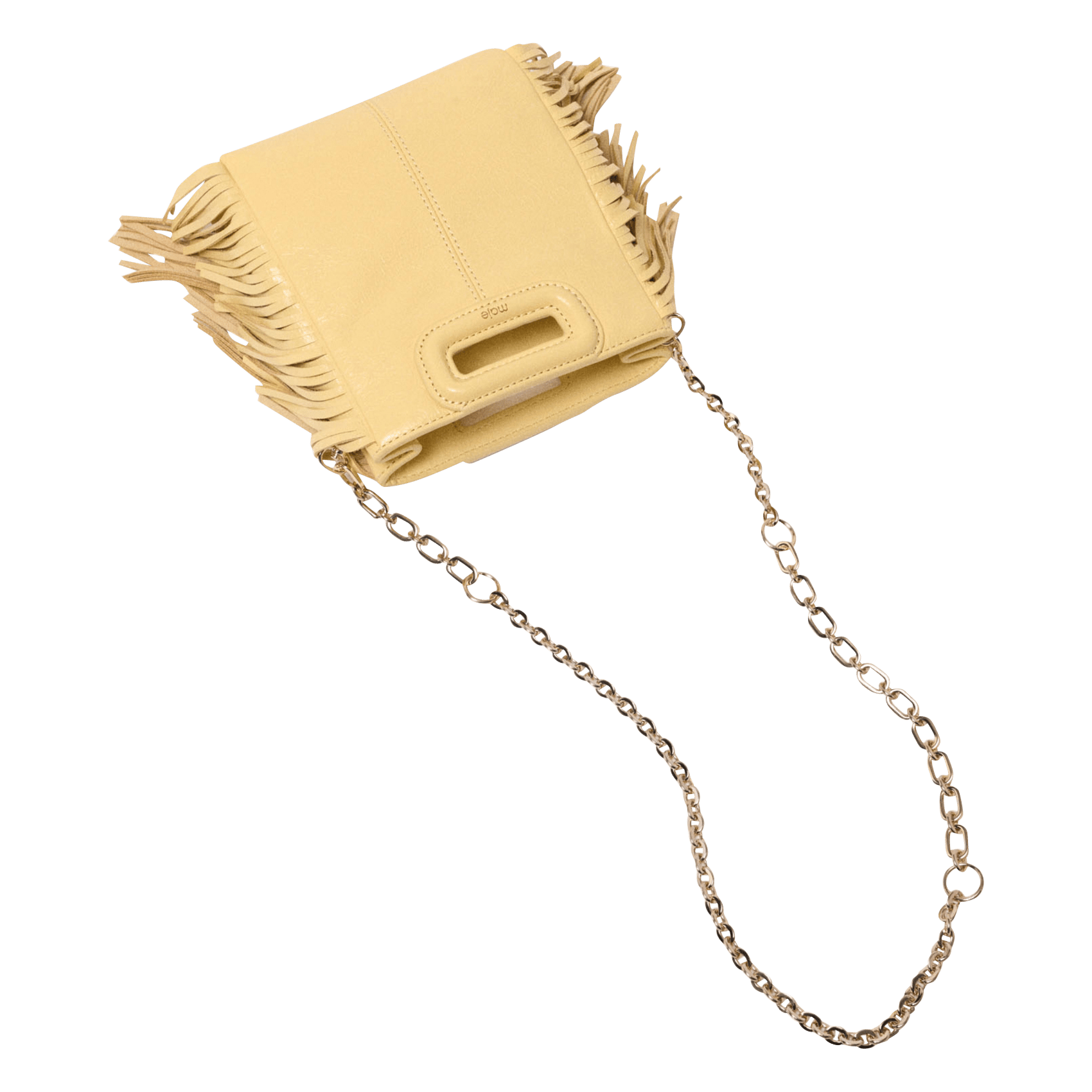 Sac bandoulière à franges en cuir m mini MAJE Jaune