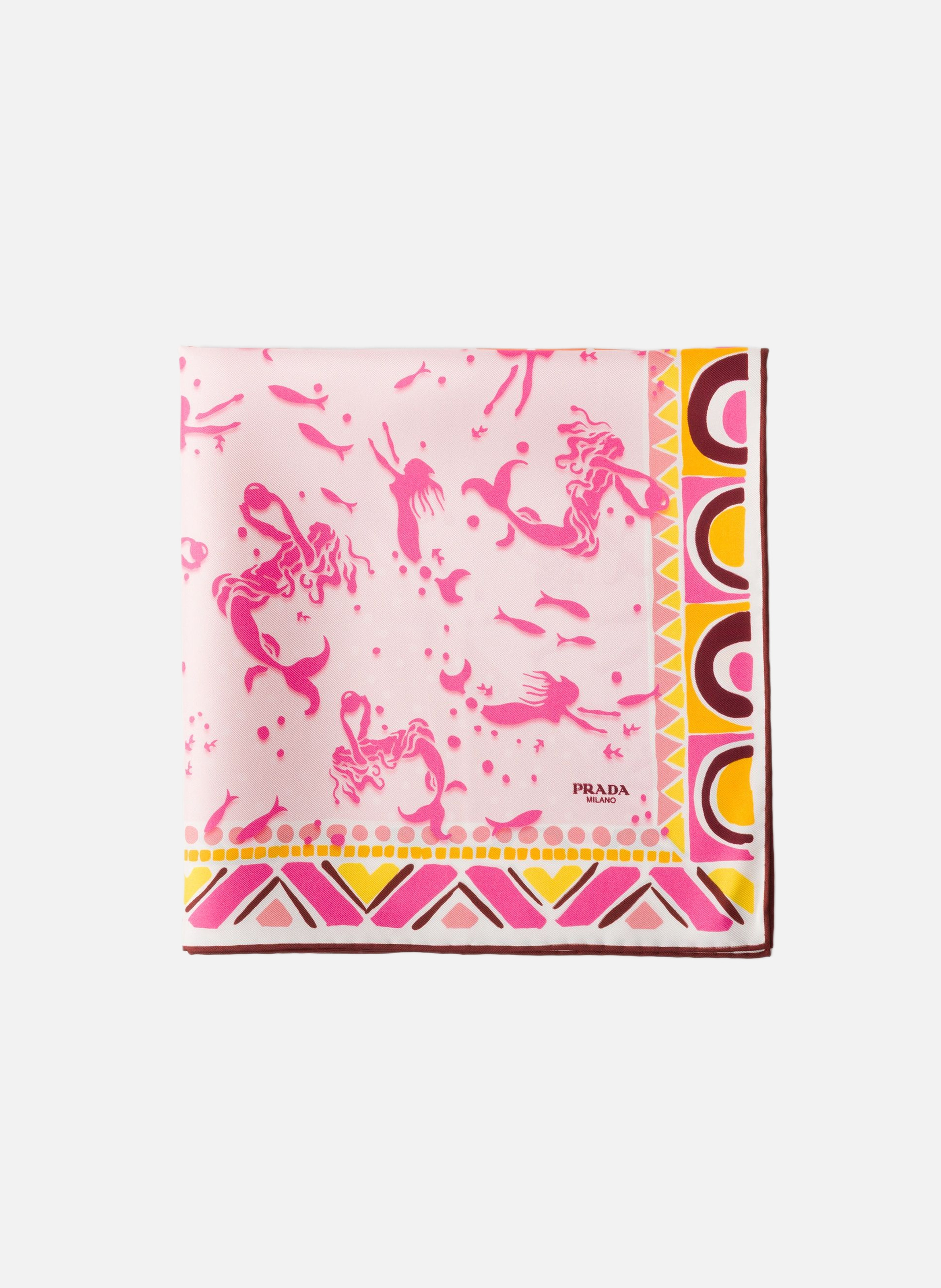 Écharpe en sergé de soie imprimé, 55 x 55 cm PRADA Jaune