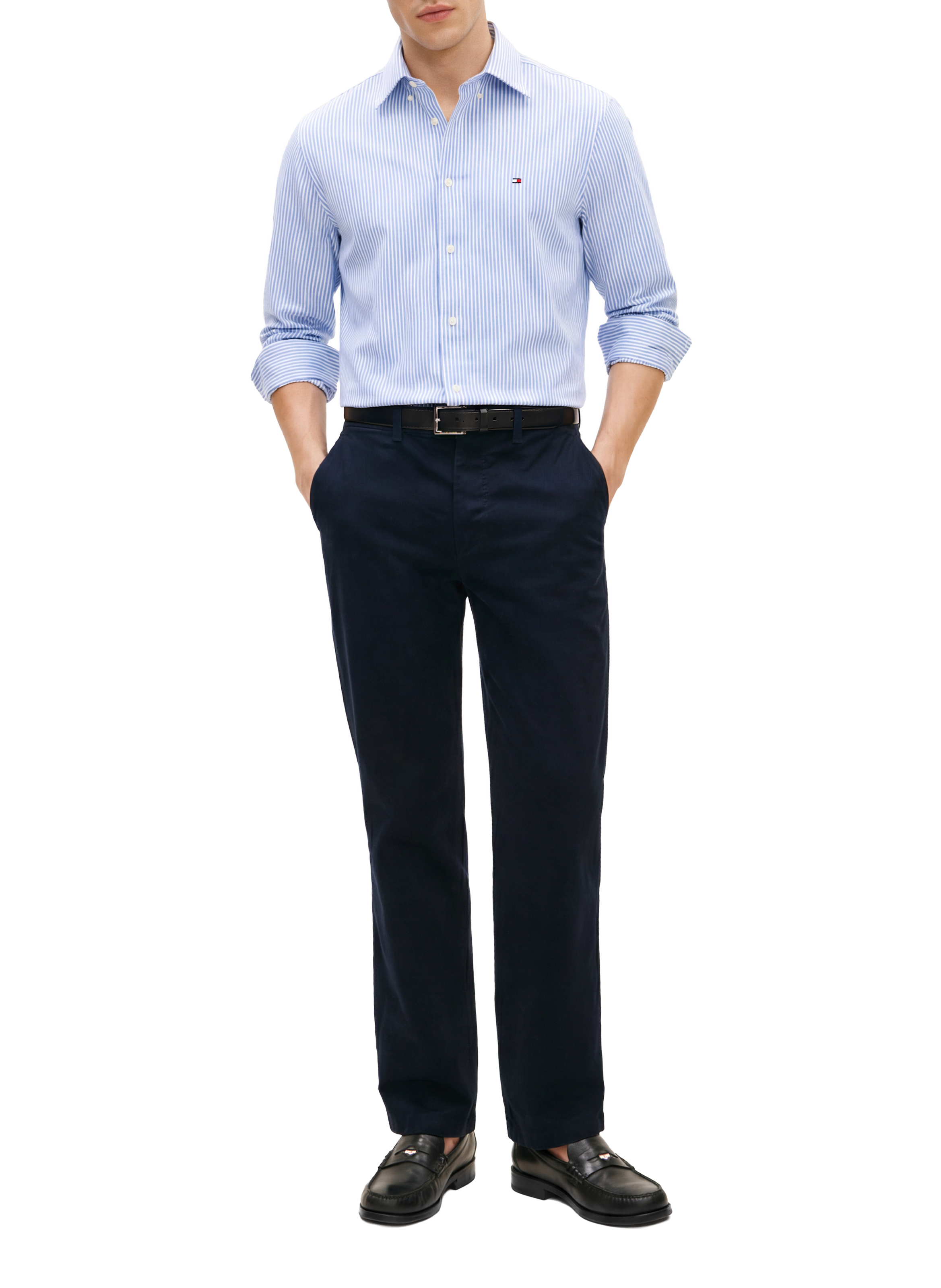 Straight Striped Shirt in Mixed Cotton TOMMY HILFIGER Blue