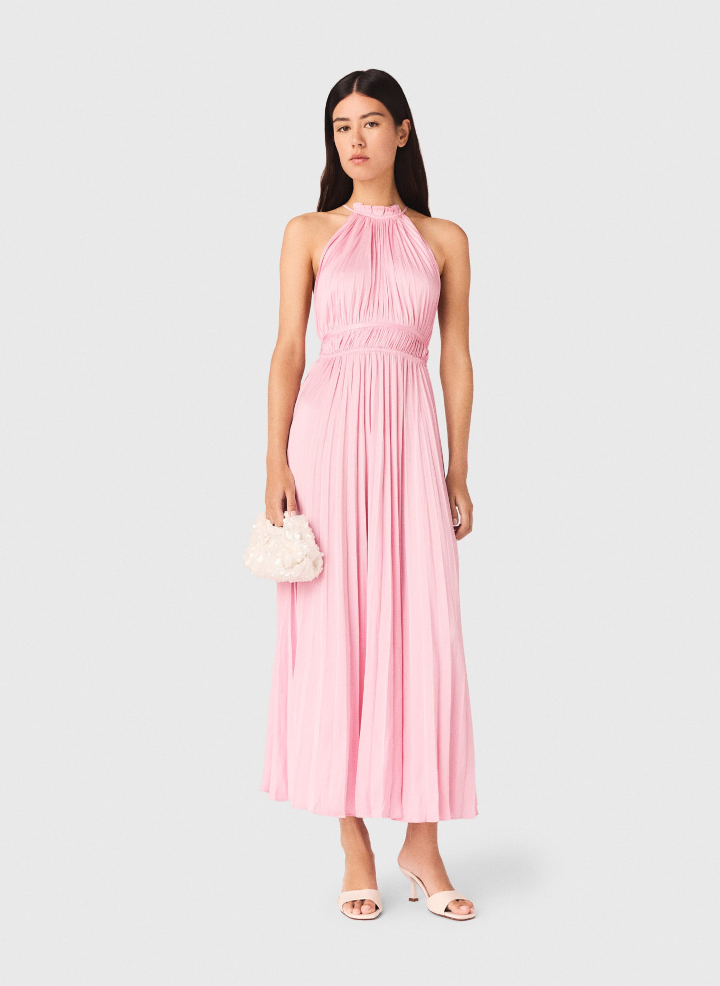 Robe longue évasée plissée MAJE Rose