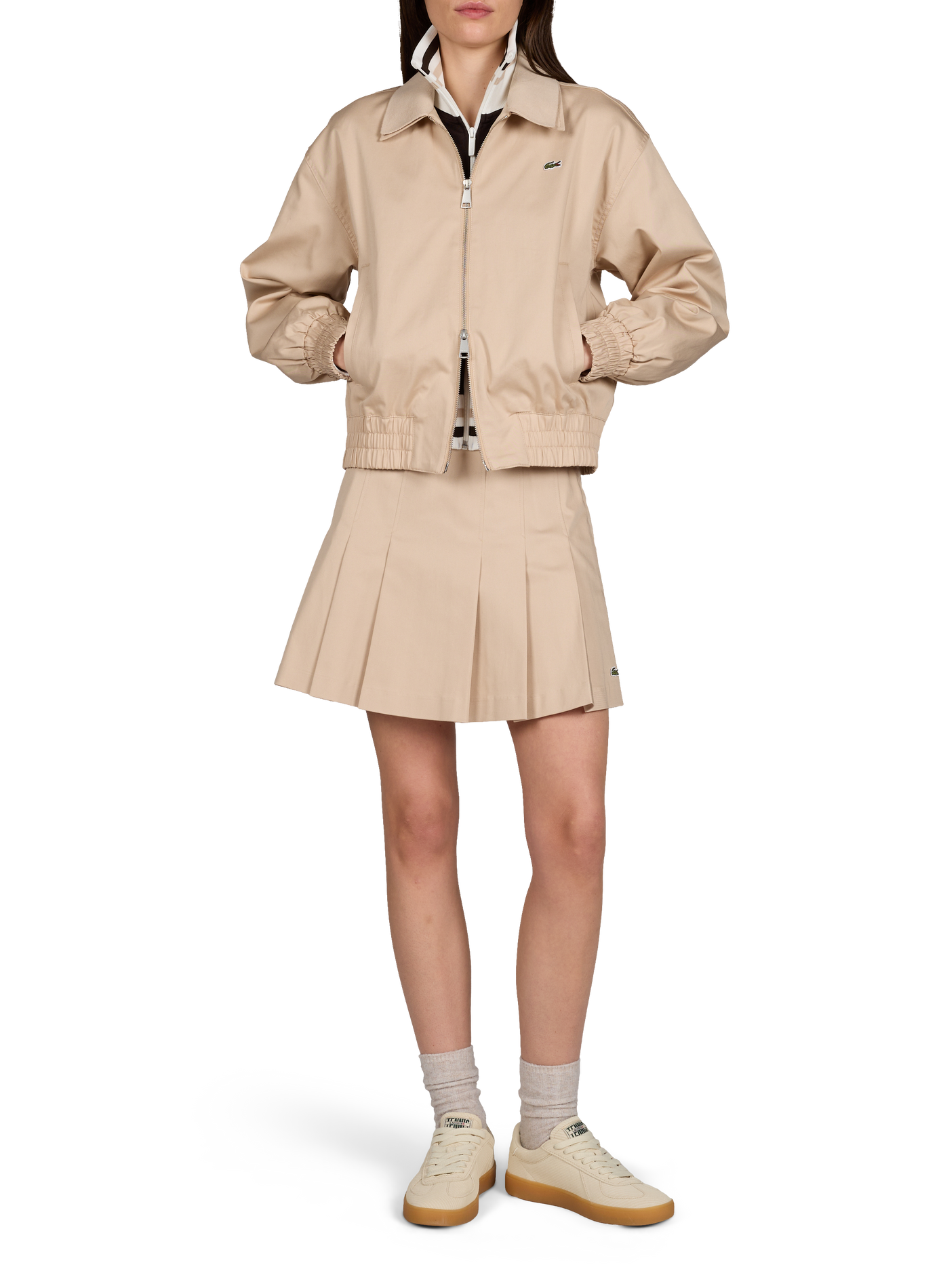 Jupe courte plissée en coton stretch LACOSTE Beige