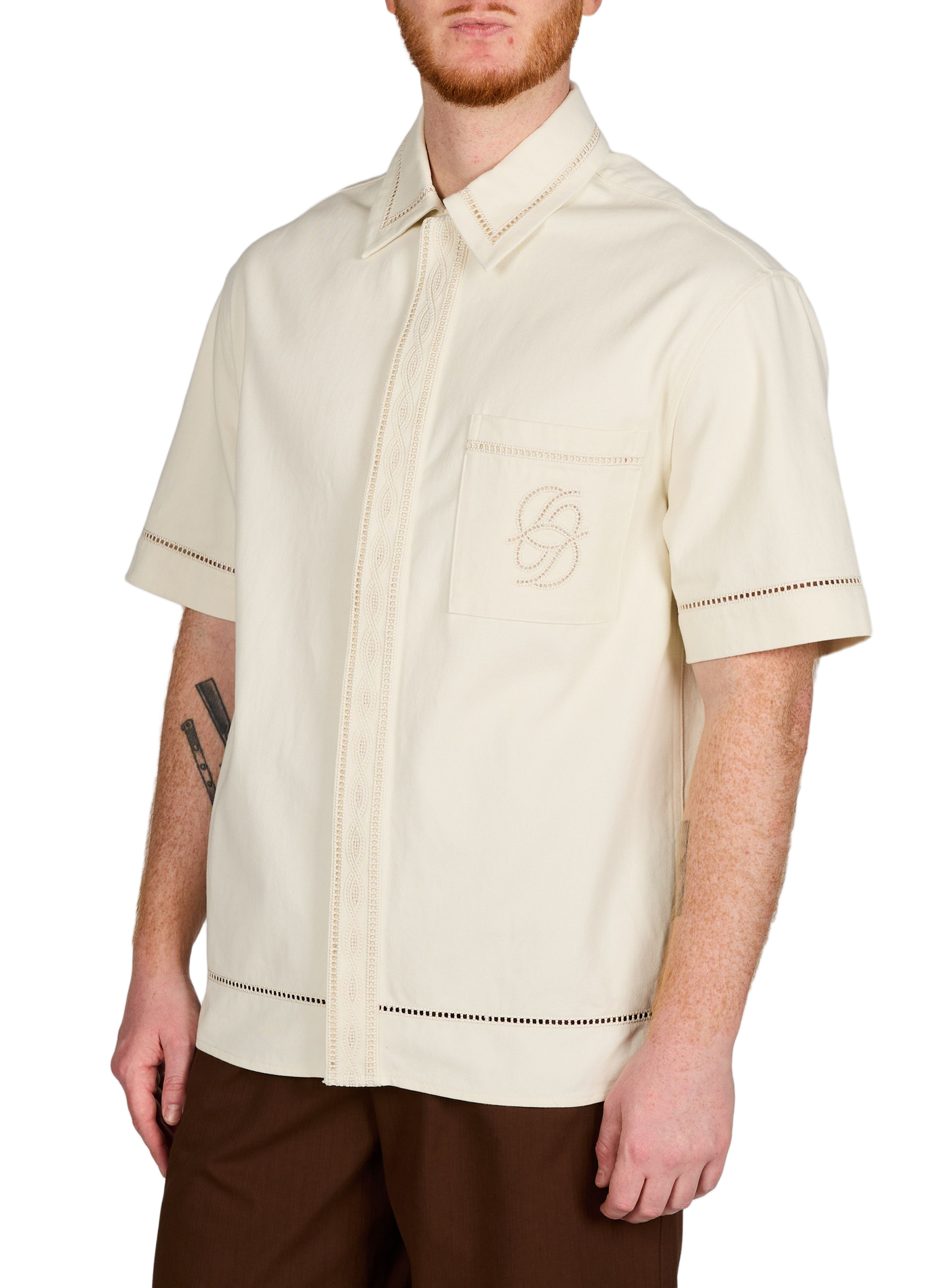 Straight shirt with cotton embroidery DROLE DE MONSIEUR Beige