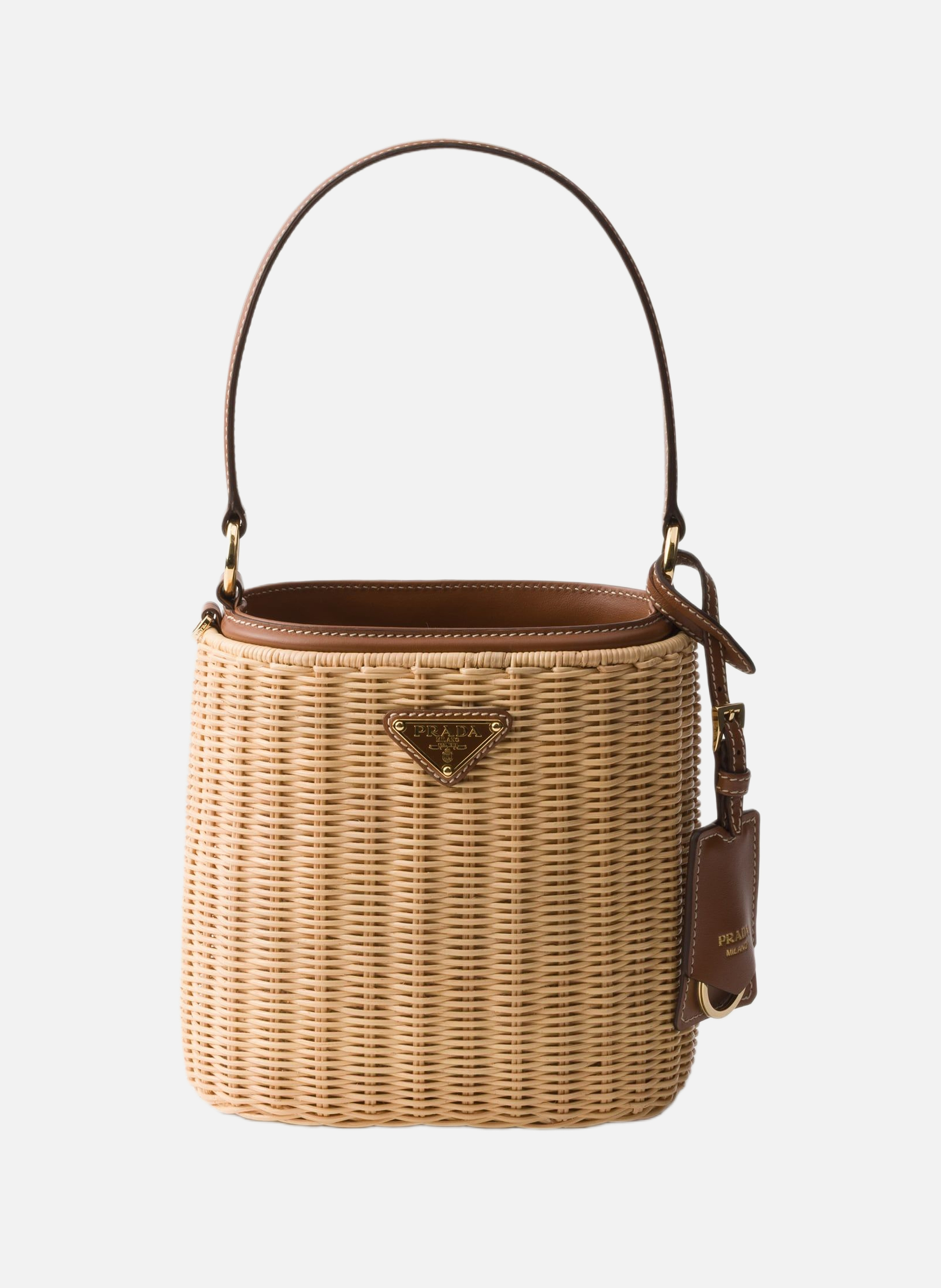 Sac seau en osier et cuir PRADA Beige