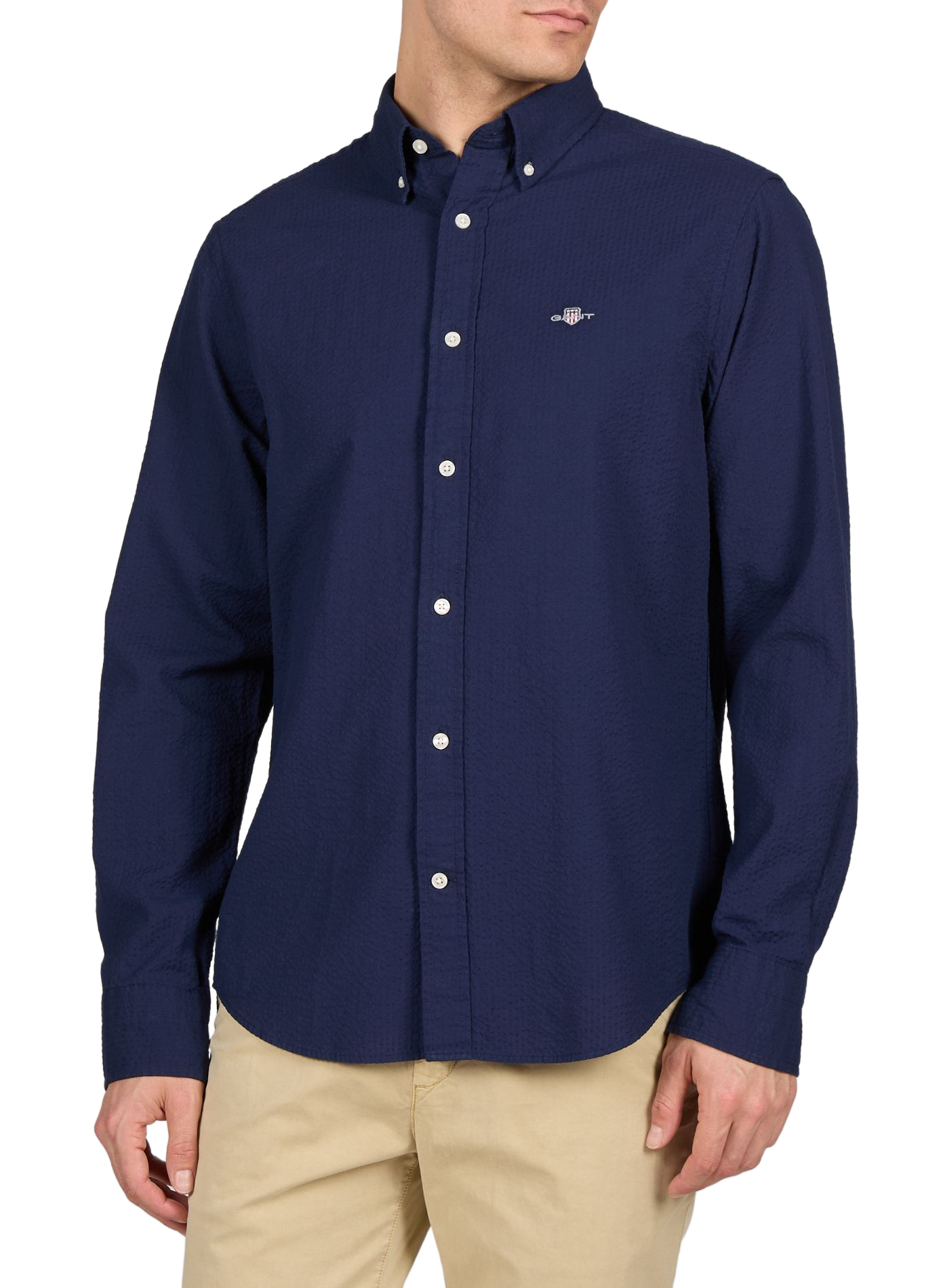 Chemise droite texturée en coton GANT Bleu