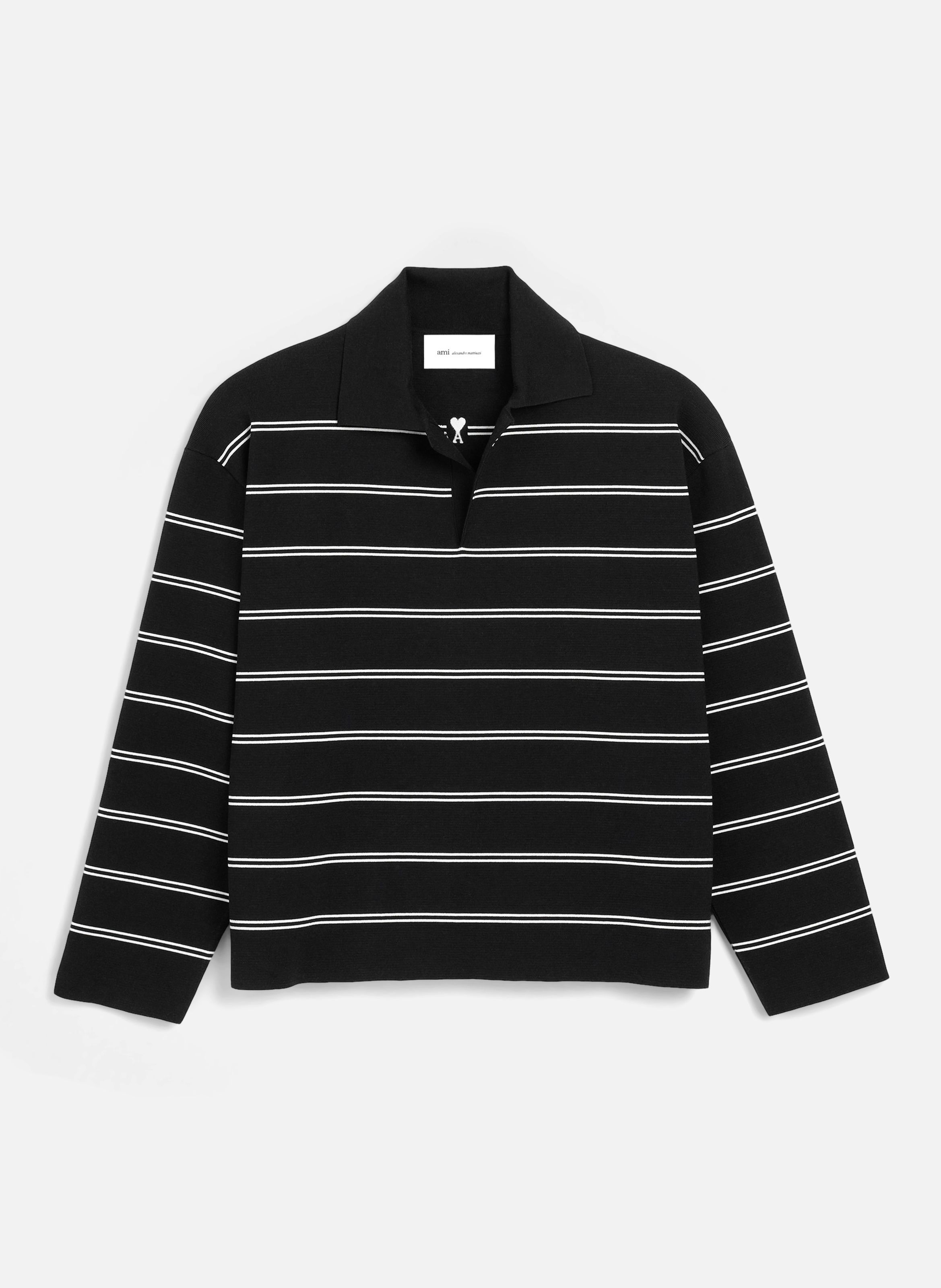 Polo à rayures patch ami unisexe en coton AMI PARIS Blanc