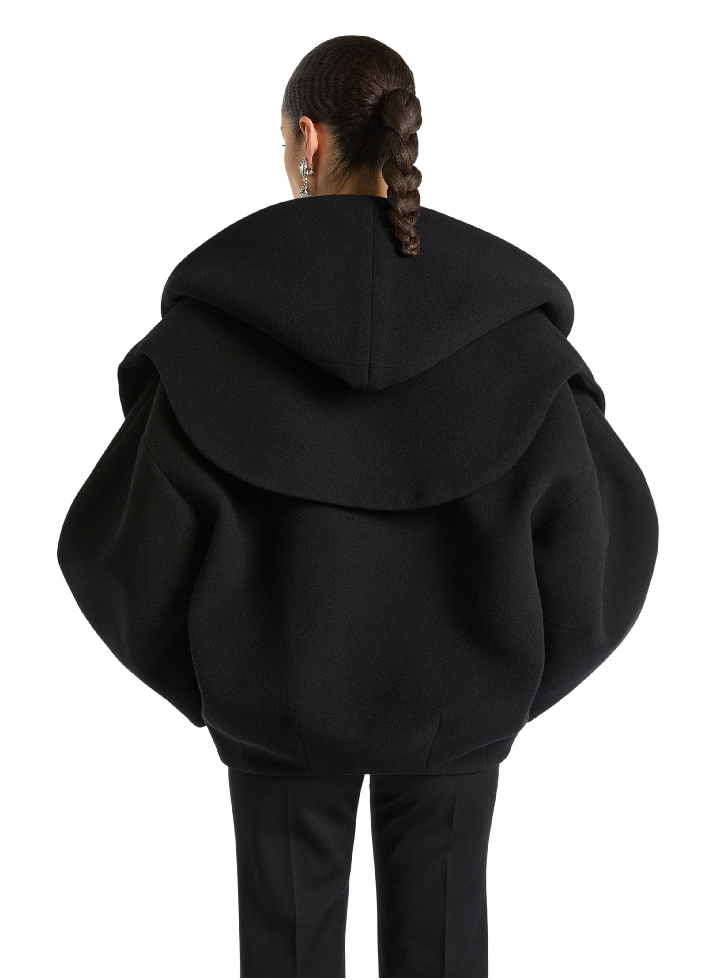 Caban oversize à capuche en laine BALMAIN Noir