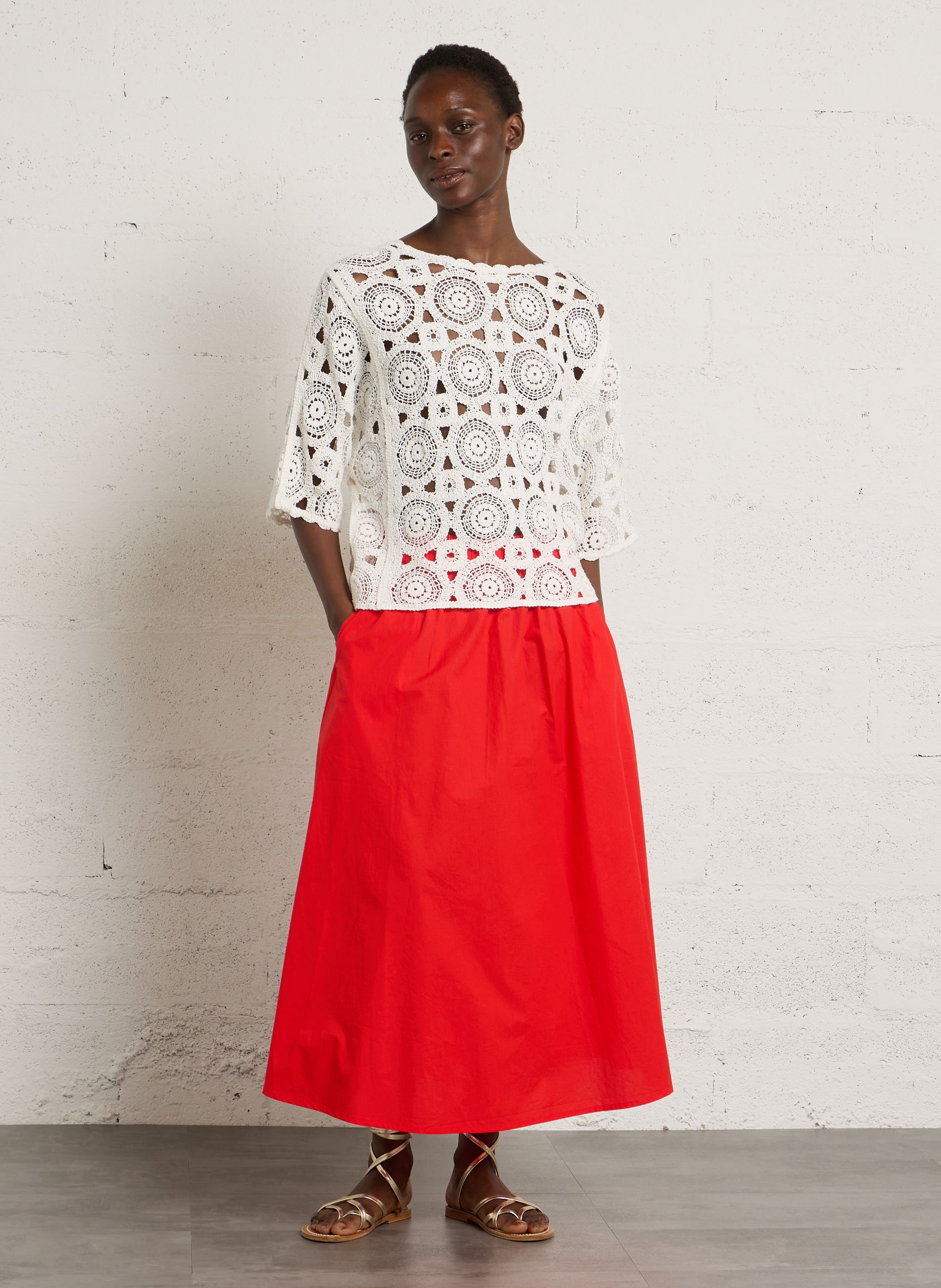 Pull droit col rond en coton peneloppe MAISON 123 Blanc