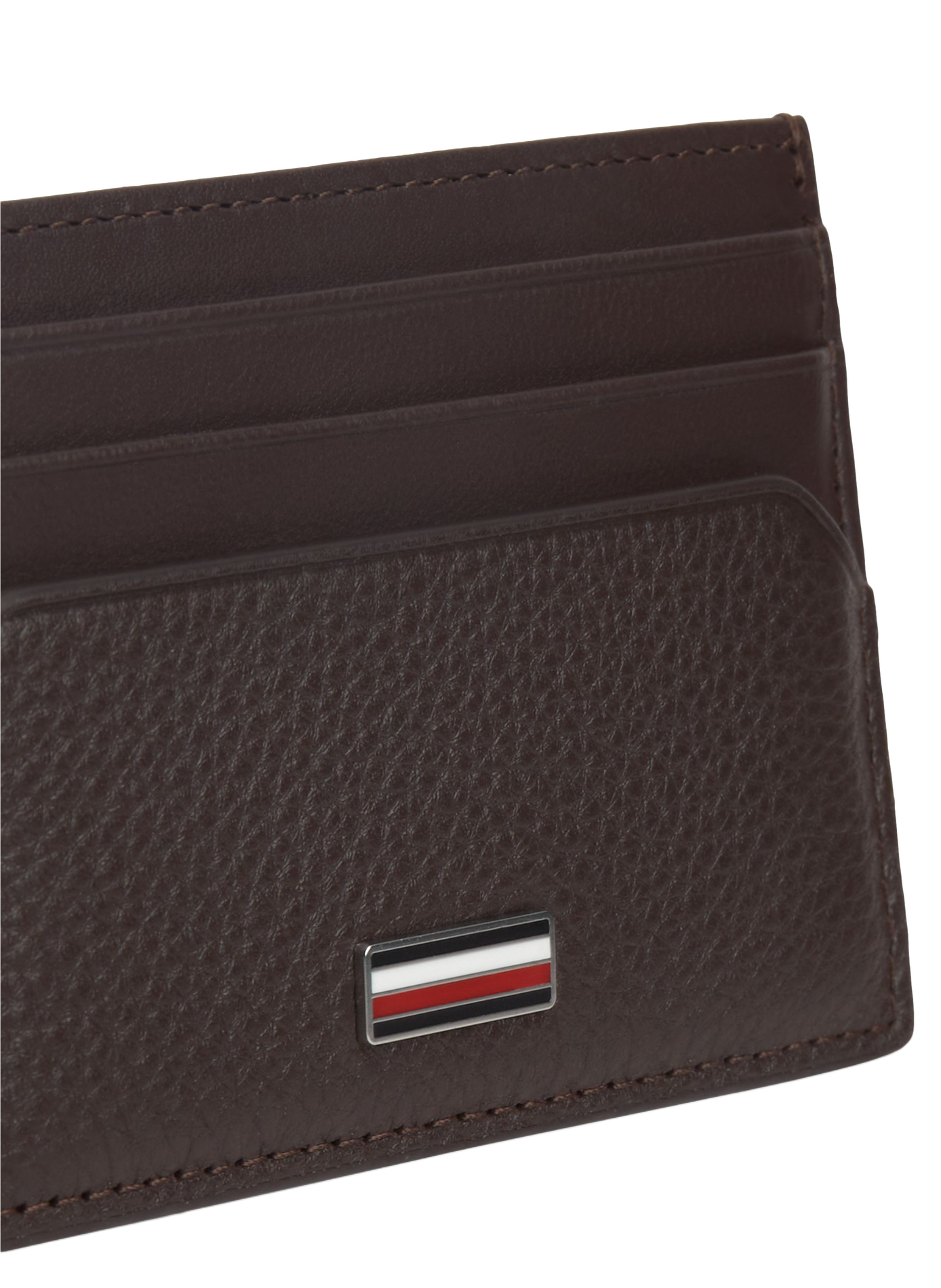 Textured leather card holder with metallic logo TOMMY HILFIGER Brown