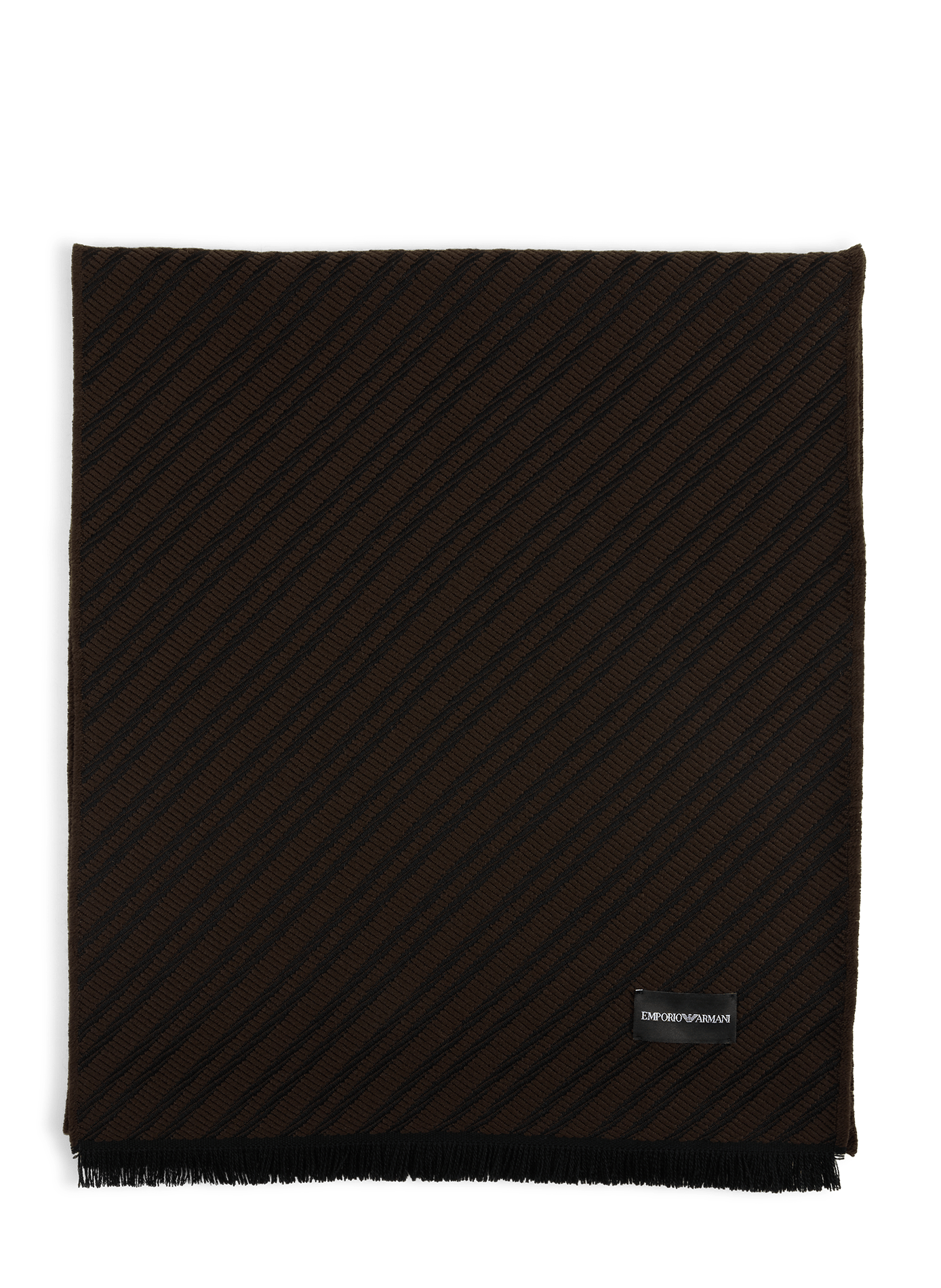 Striped wool scarf with frayed edges EMPORIO ARMANI Black