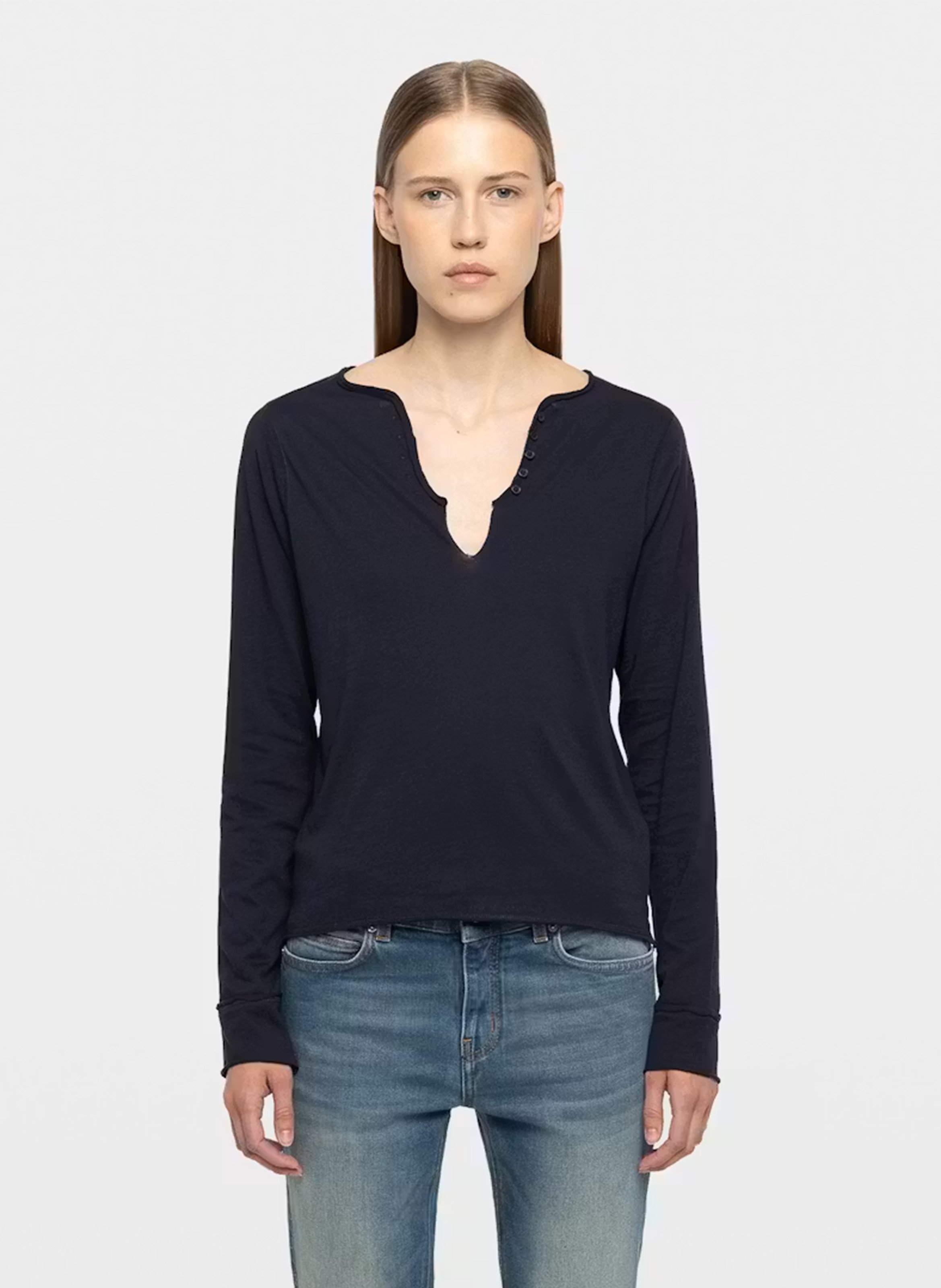 Tee-shirt col v en coton tuni ZADIG&VOLTAIRE Bleu