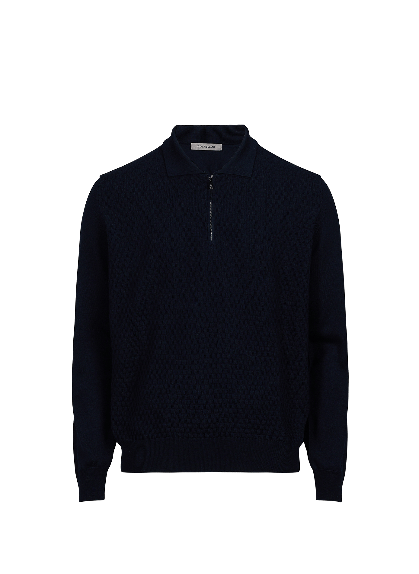 Zipped wool sweater in twisted virgin wool CORNELIANI Blue