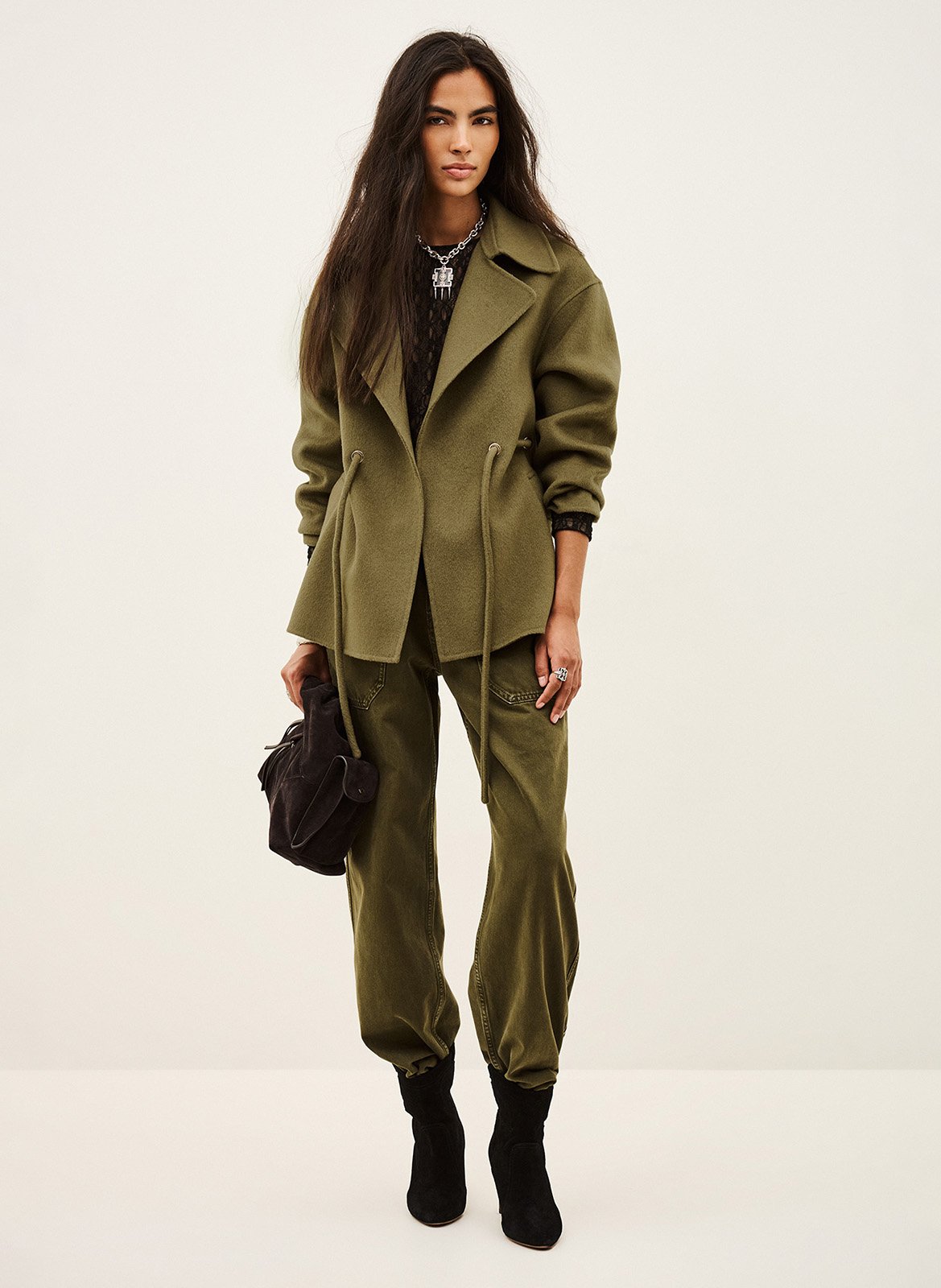 Manteau cintrée en laine mélangée kam BA&SH Kaki