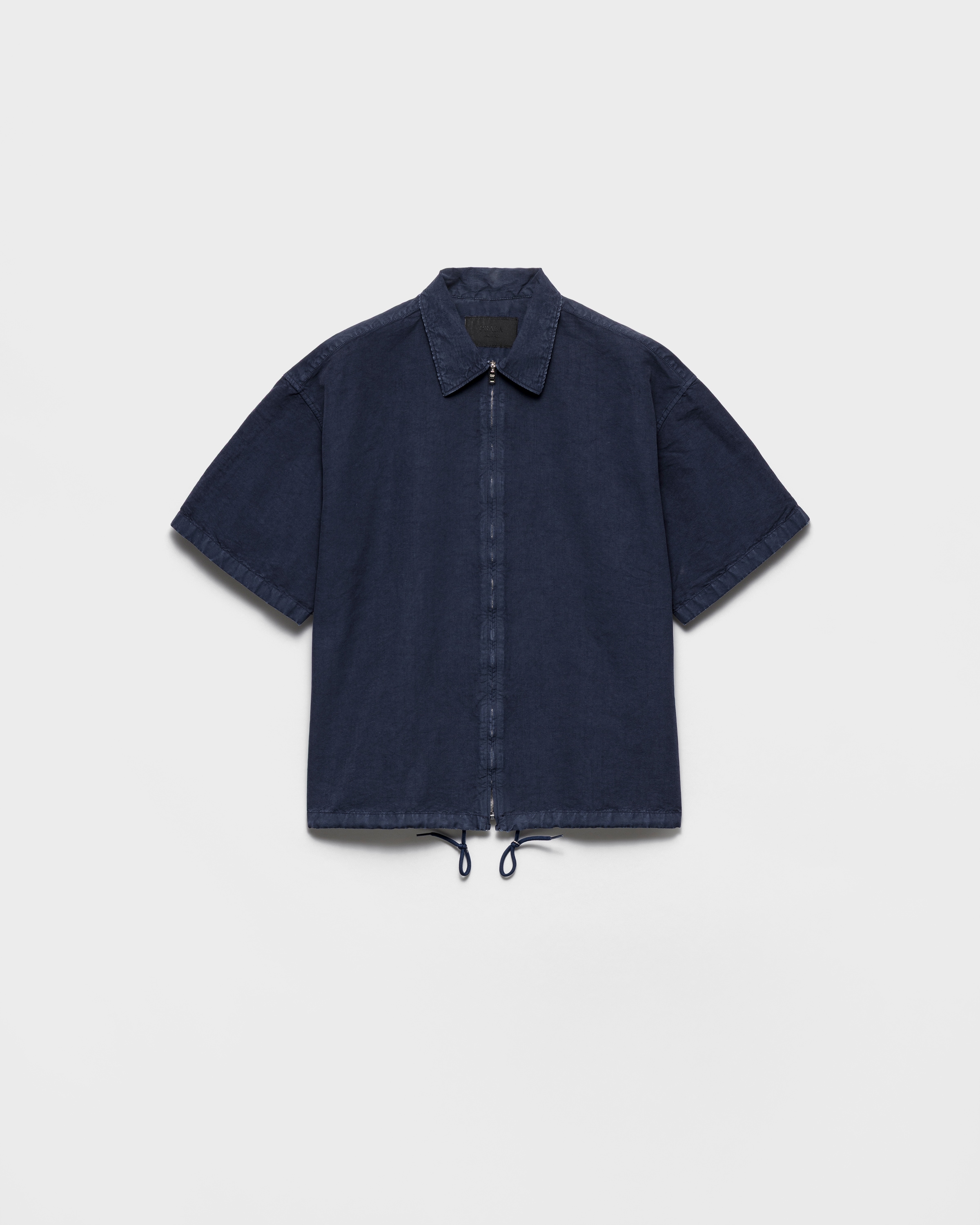 Chemise zippée en coton à manches courtes PRADA Bleu