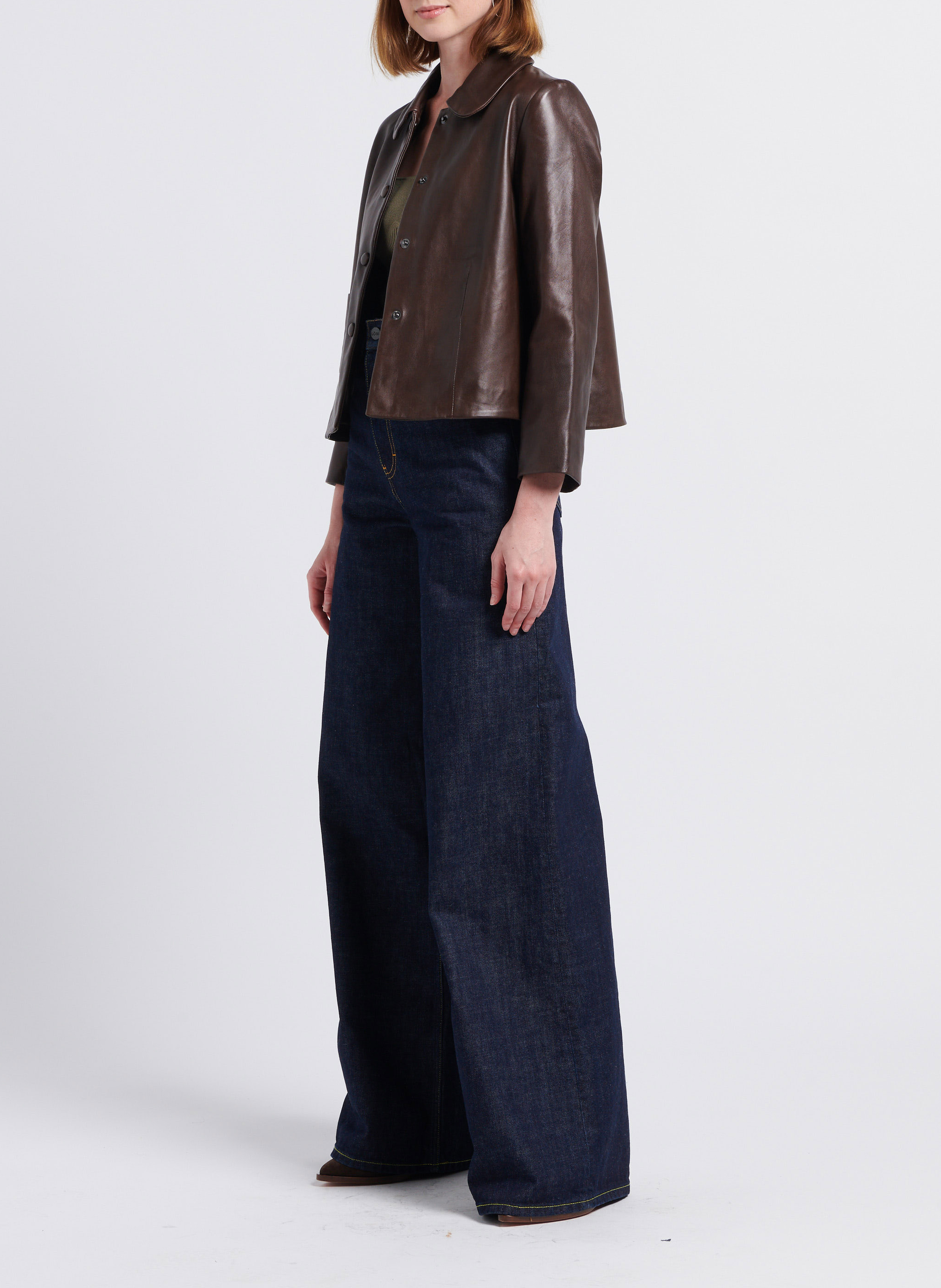 Veste col claudine en cuir milos BA&SH Marron