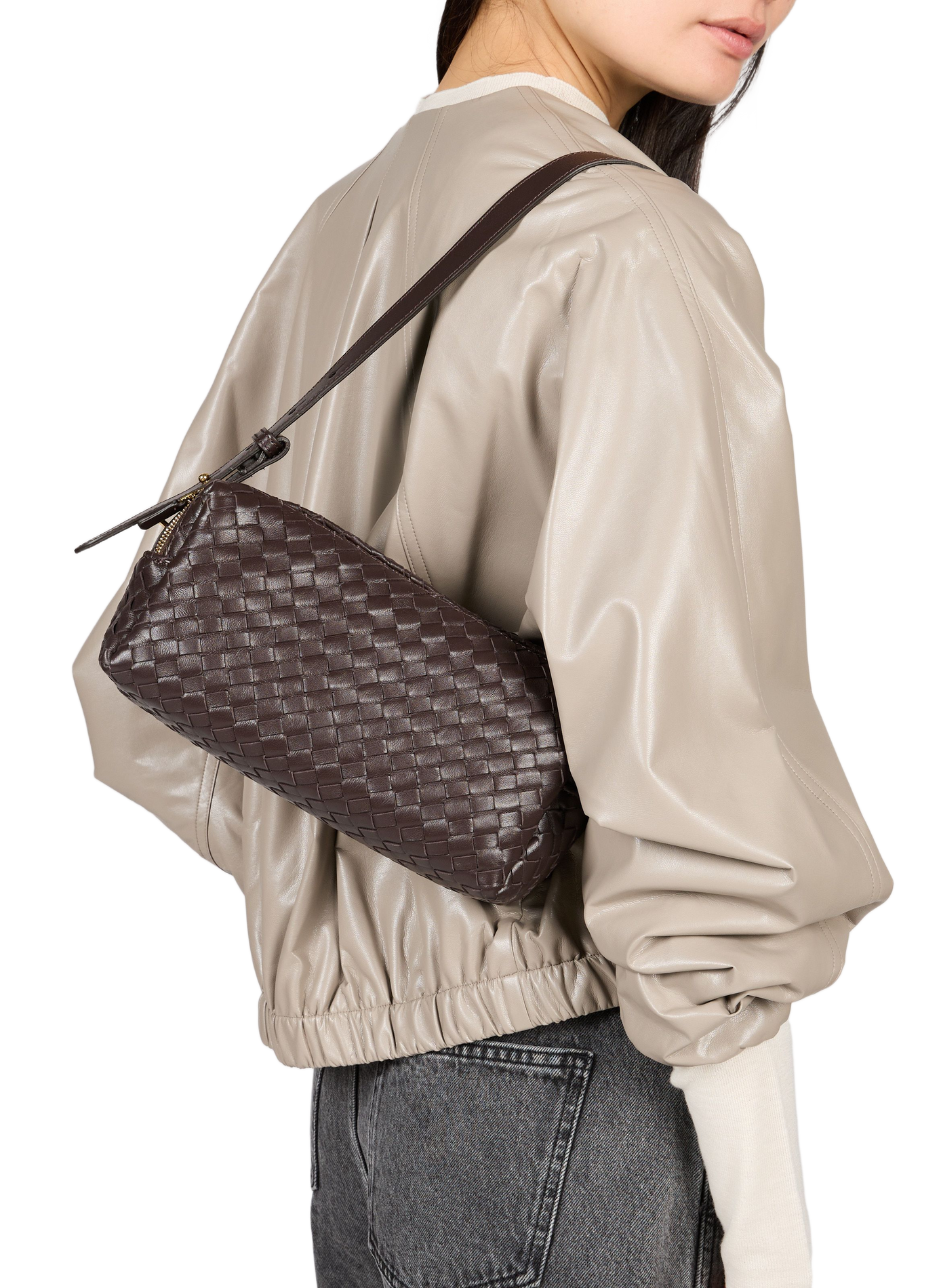 Woven Leather Pouch Bag ELLEME Brown